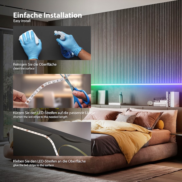 B.K.Licht LED-Streifen »Wifi RGBIC«, 300 St.-flammig, Lichtleiste, mit  Musiksensor, smartes LED Band, Selbstklebend bequem bestellen