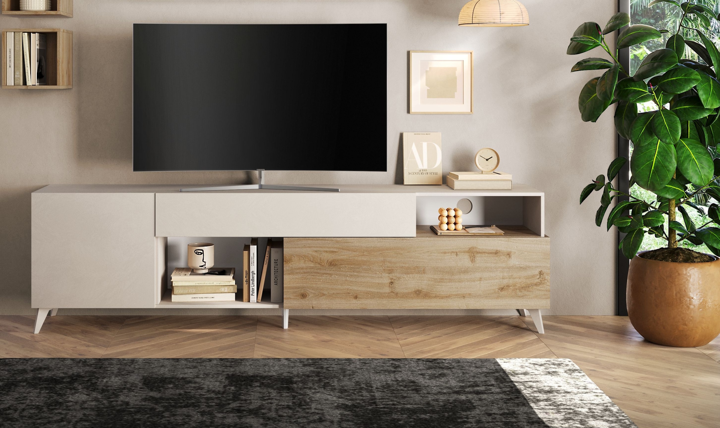 INOSIGN Lowboard »Monaco in Breite 241 cm, TV-Schrank mit Tür, Klappe und Schubkasten« Mediaboard – sanft schließend, edel, mit Kabelkanal, spürbar geräumig
