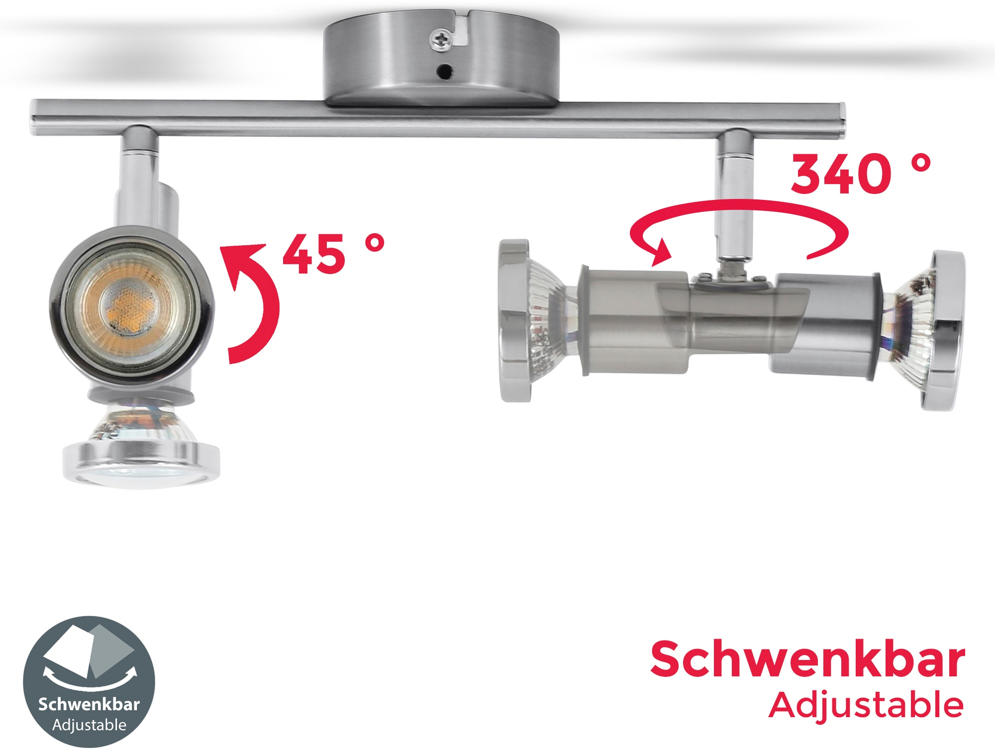B.K.Licht LED Deckenspot, inkl. 2 x LED Leuchtmittel GU10 4,8 Watt, 400lm, 3.000K, nicht dimmbar, Strahler dreh- und schwenkbar, Schutzart IP44