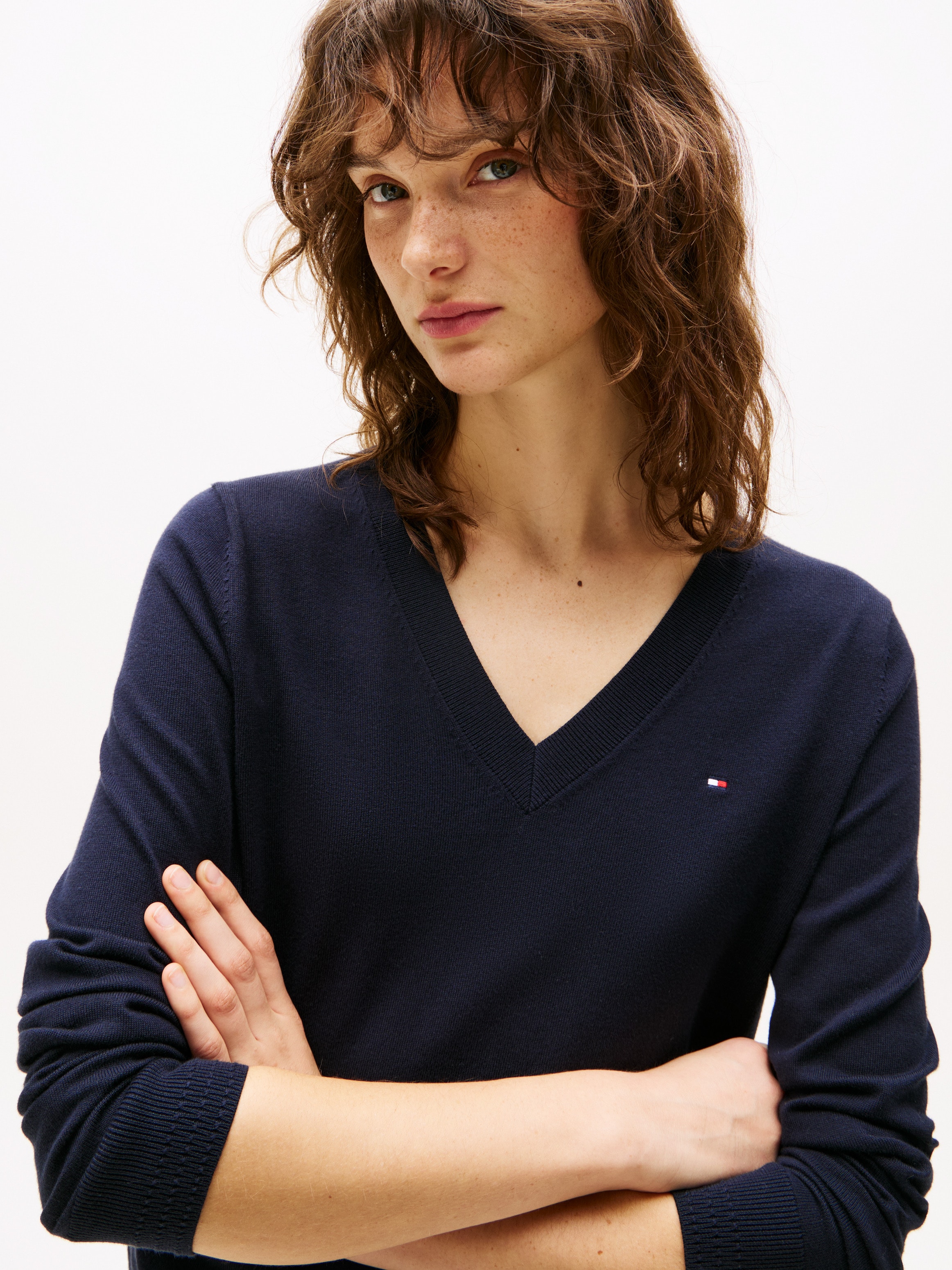 Tommy Hilfiger V-Ausschnitt-Pullover »CO JERSEY STITCH V-NK SWEATER«
