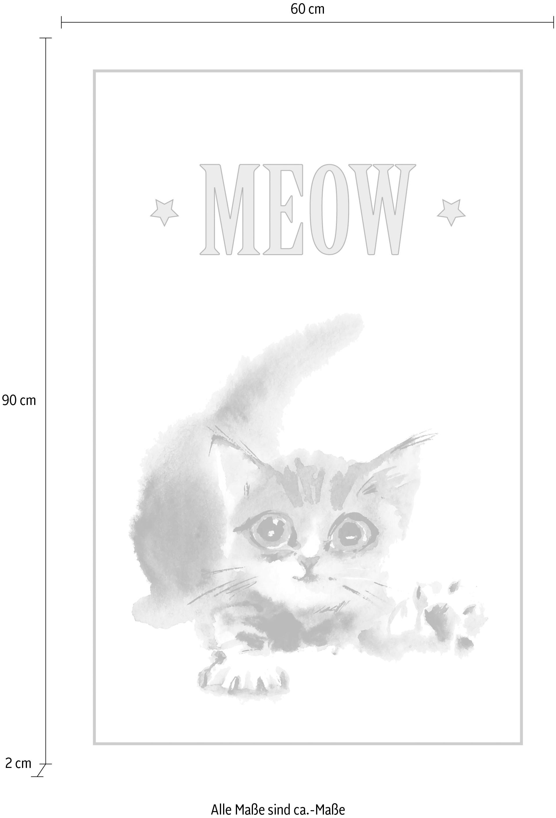 queence Leinwandbild »Katze MEOW«, Kunst-Modern-Schriftzug-Tiere-Katze-Katzen-Katzenbilder-Schwarz-Weiß, Premium-Leinwandstoff, Handarbeit aus Deutschland