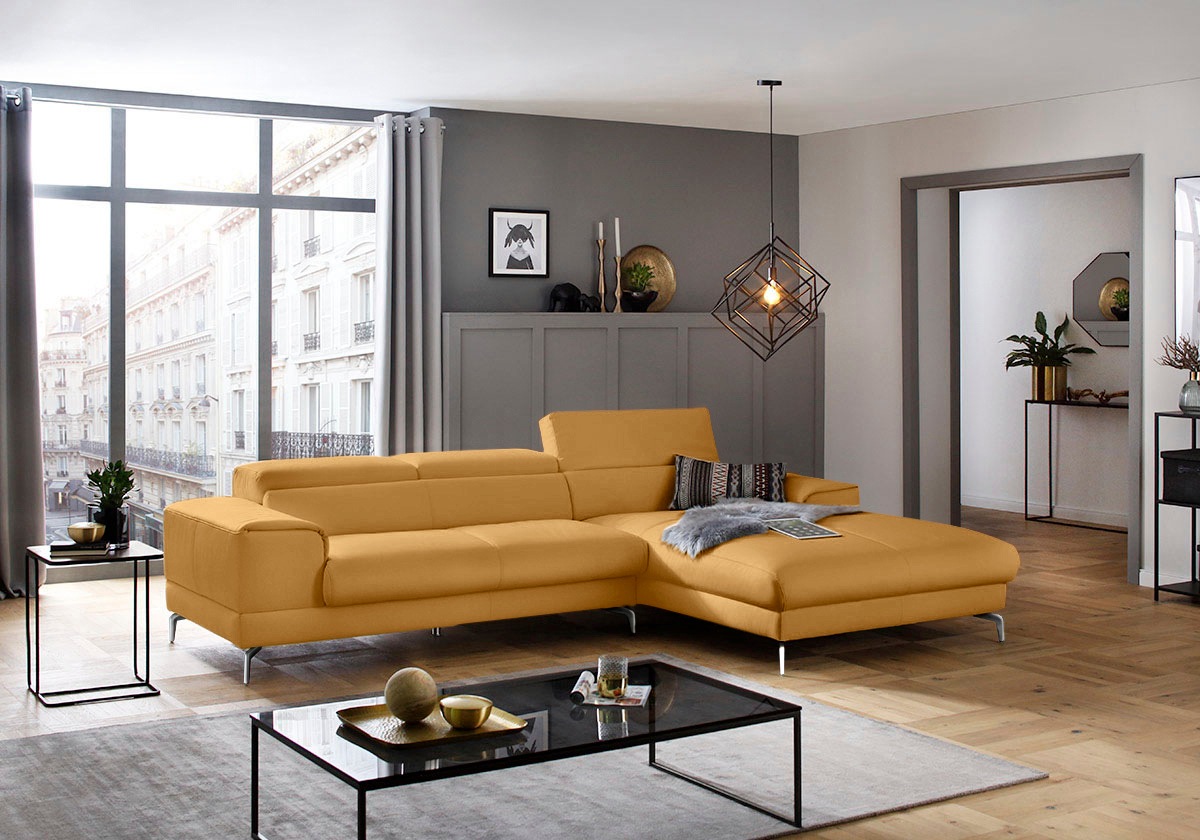 W.SCHILLIG Ecksofa »piedroo, Designsofa mit tollem Sitzkomfort, bequem und elegant, L-Form«, Kopfteilverstellung, wahlweise mit Sitztiefenverstellung, Breite 303cm