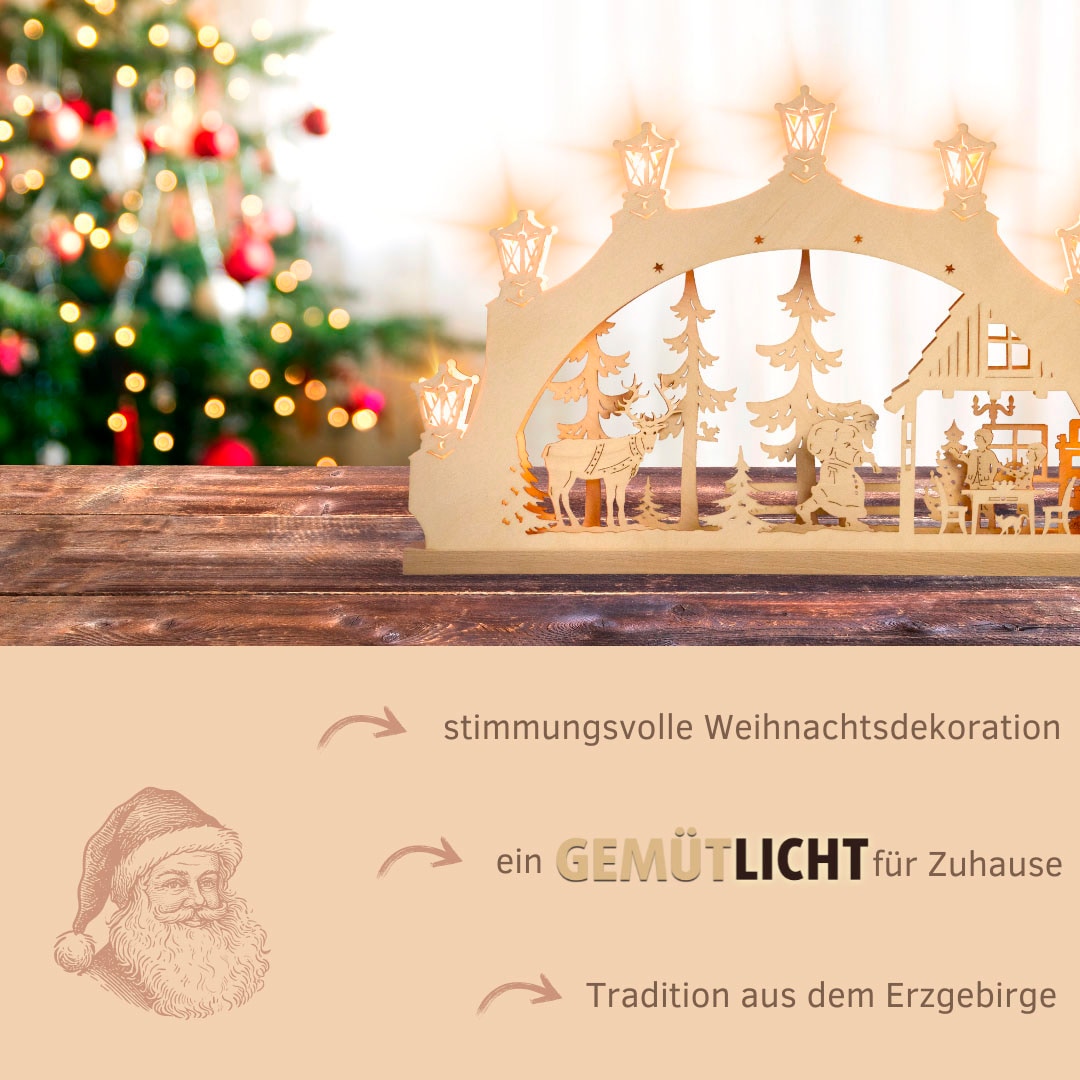 Weigla Schwibbogen »Weihnachtsabend, Lichterbogen aus Holz, NATUR, Made in Germany« 1 Stk. Erzgebirge garantiert, Weihnachtsdeko Innen, Weihnachtsbeleuchtung
