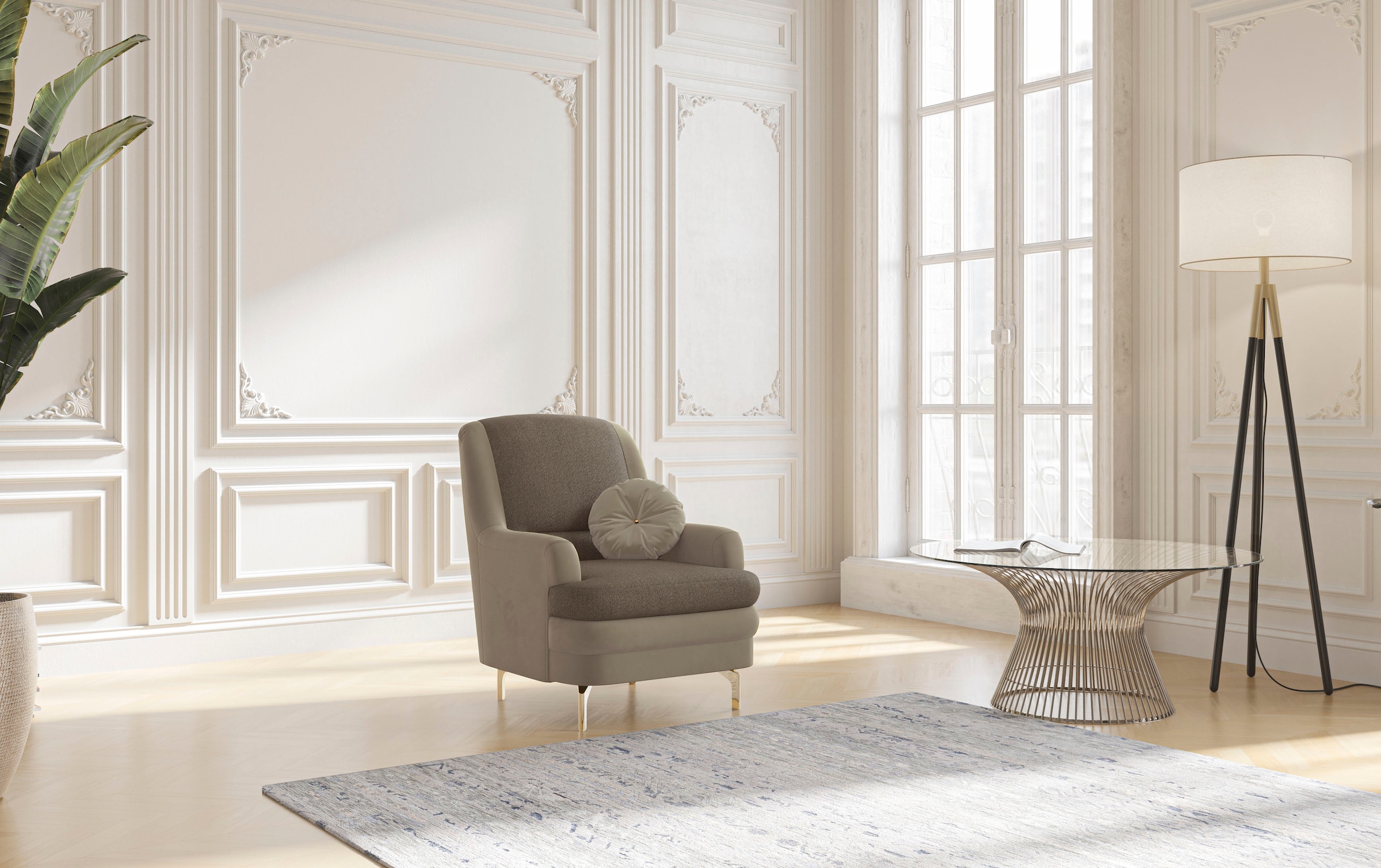 sit&more Sessel »Orient«, inkl. 1 Zierkissen mit Strass-Stein, goldfabene Metallfüße