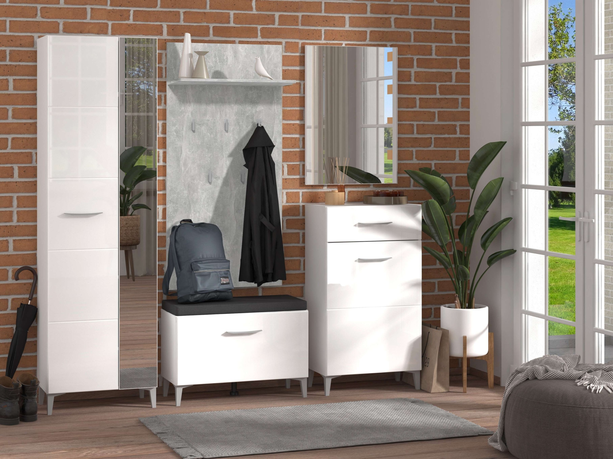 INOSIGN Garderobenschrank »Belfort, Kleiderschrank, Stauraumschrank, Flurschrank, Höhe 195 cm«, in Opaque Weiß mit MDF-beschichtet Fronten, mit Spiegel