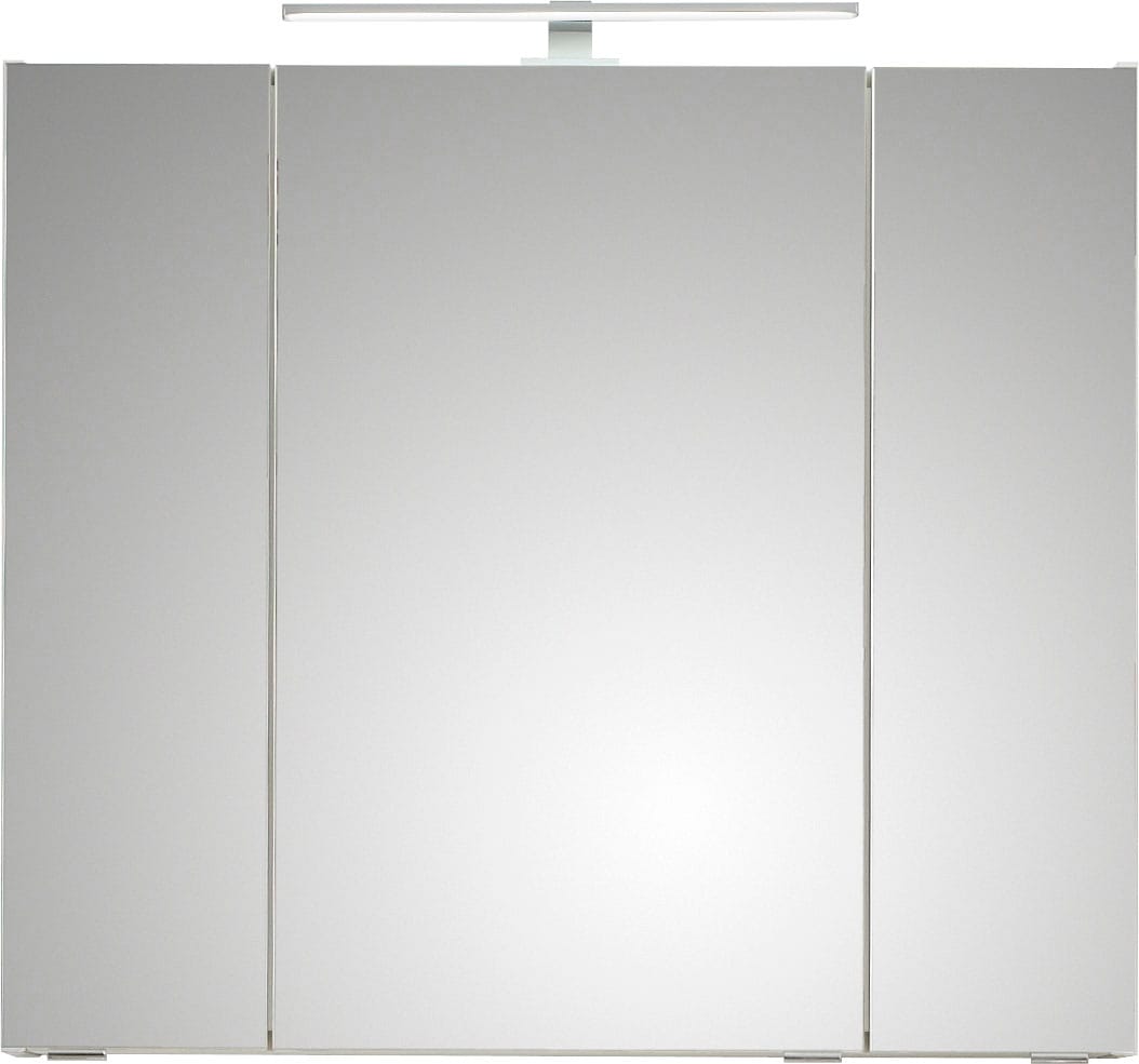 Saphir Badmöbel-Set »Quickset 2-teilig, Keramikwaschtisch mit LED-Spiegelschrank«, (3 St.), 80 cm breit, 2 Schubladen, 3 Spiegeltüren, 6 Einlegeböden