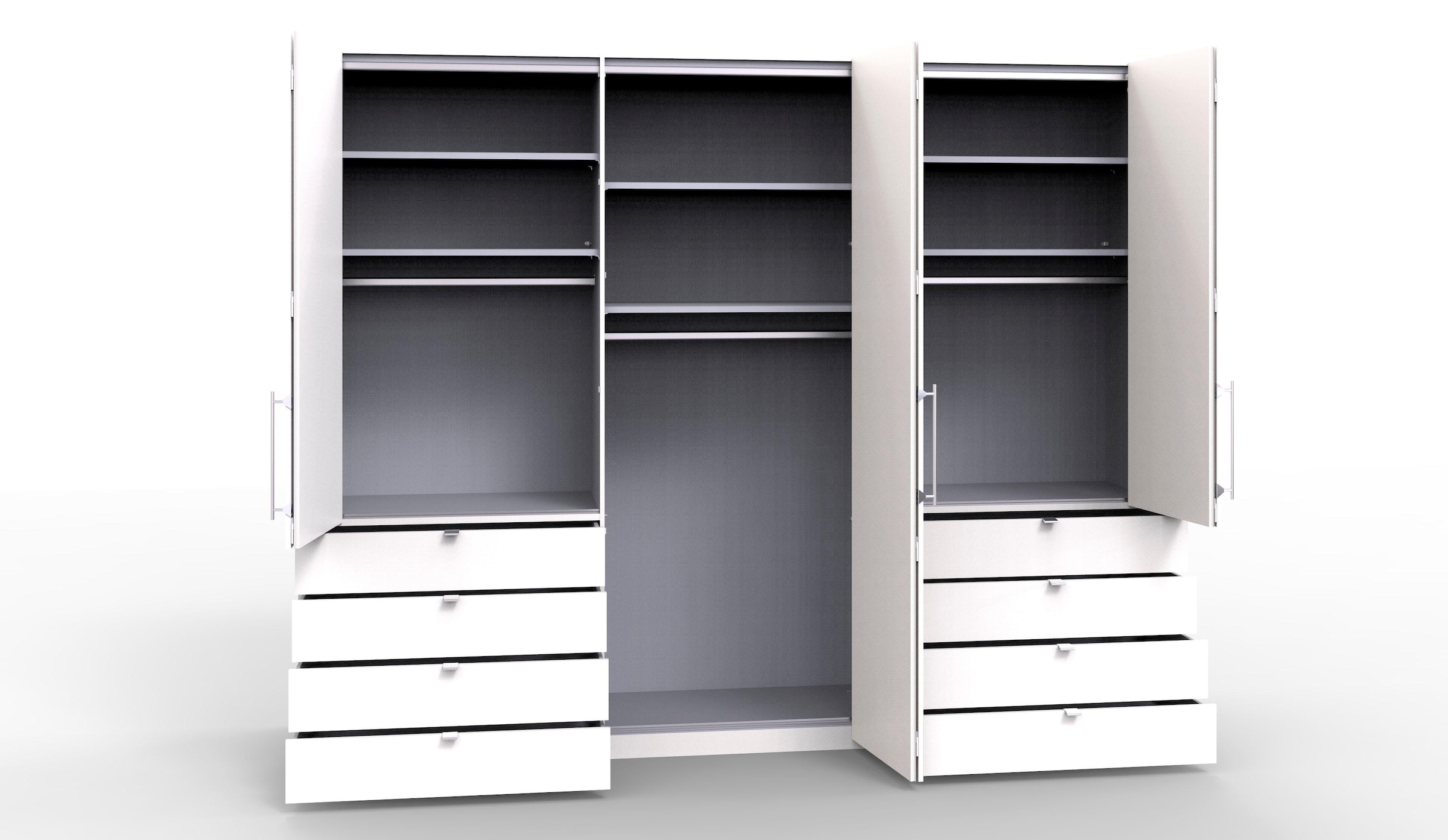 WIEMANN Falttürenschrank »Loft, hochwertige Glasfront, Metallgriffe, viel Stauraum«, (3 Breiten: 200cm/250cm/300cm, Höhe: 236cm), Qualität trifft edles Design, 8 Schubkästen, 6 Türen