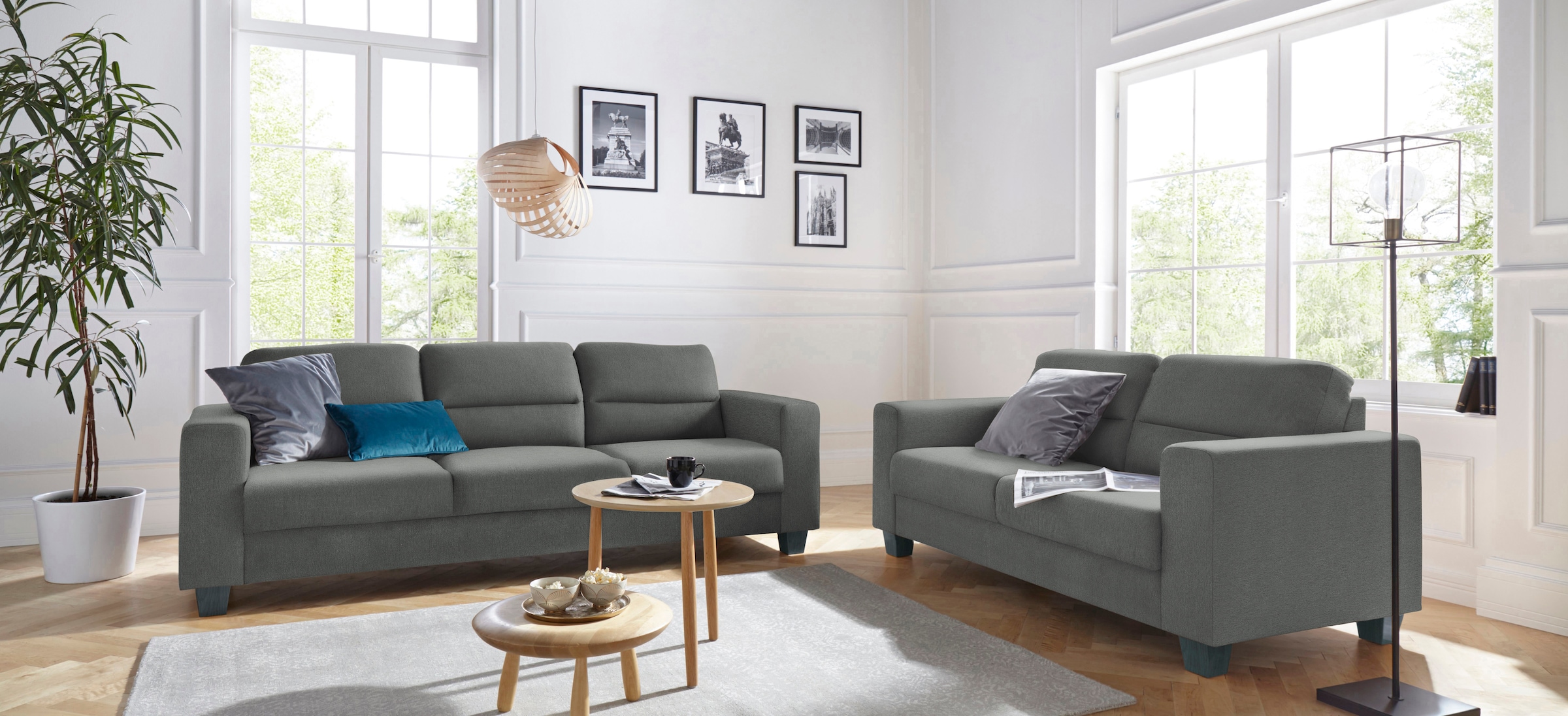 TRENDMANUFAKTUR 3-Sitzer »Chamber mit hohem Sitzkomfort«, in zeitloser Optik, Kopfstützen optional bestellbar