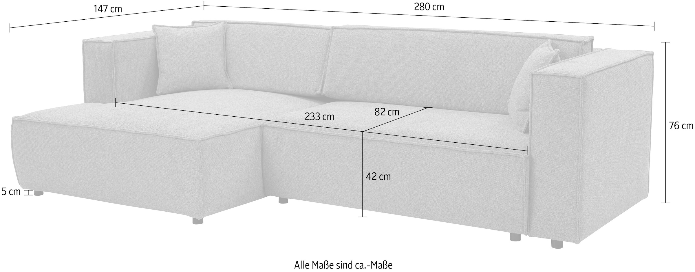 WERK2 Ecksofa »Atlanta-New, modernes Design, Stellmaße 280x147cm, L-Form, Kedernaht«, hoher Komfort, Schlaffunktion & Bettkasten, Cord, Anthrazit