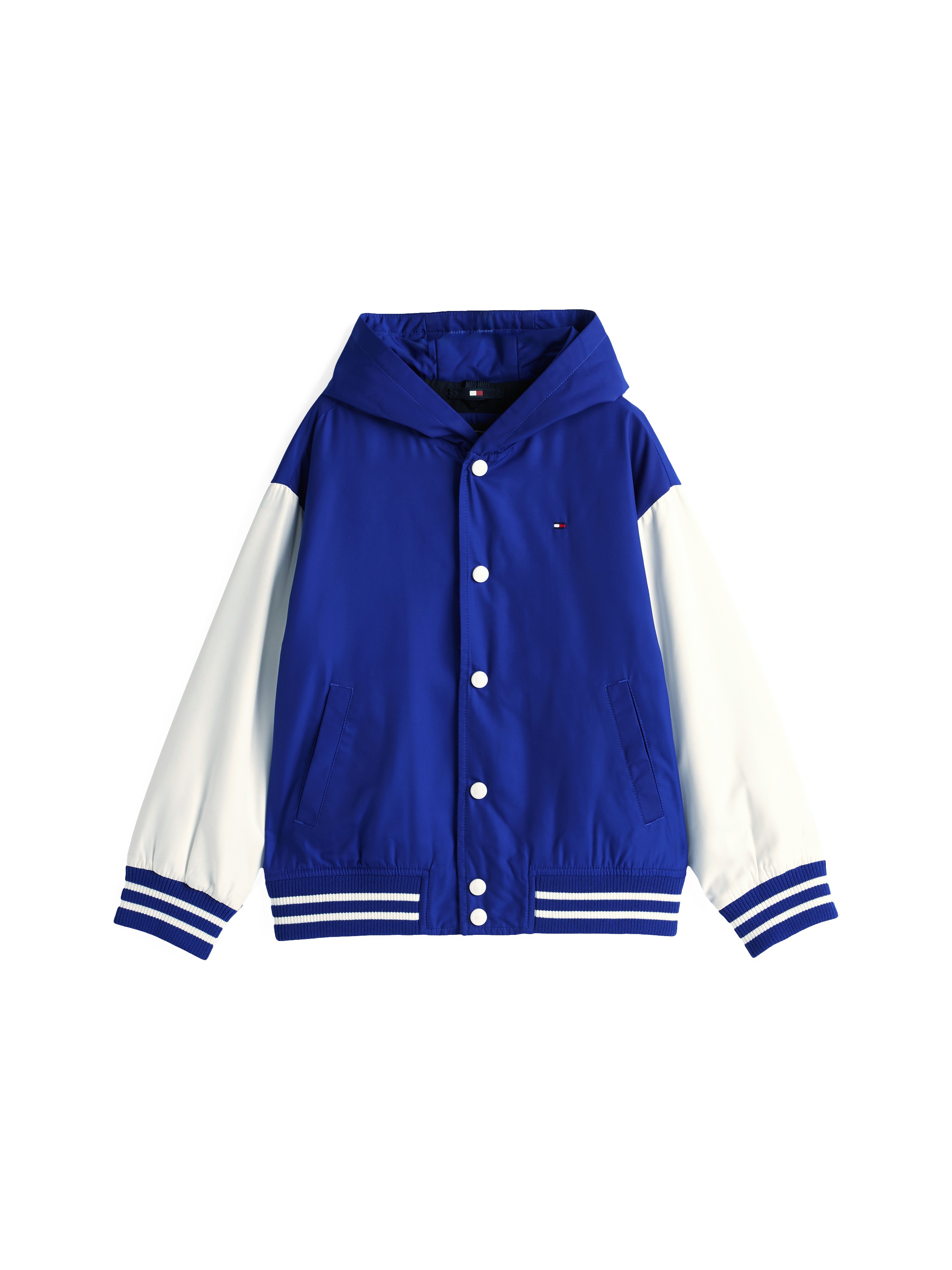 Tommy Hilfiger Bomberjacke »HOODED GRAPHIC BOMBER«, mit Kapuze, mit großem Logo, Kontrast-Streifen