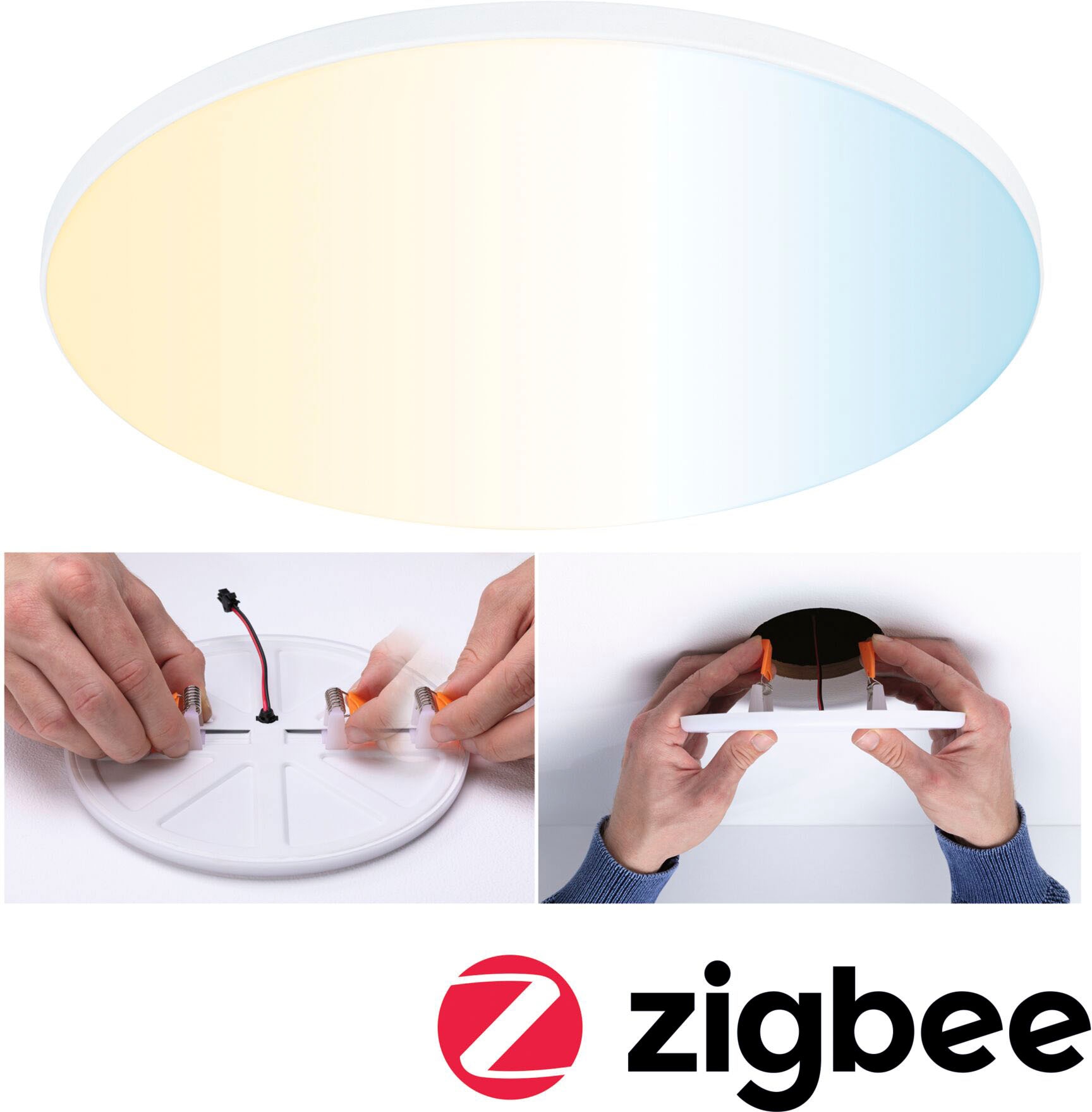 Paulmann LED Einbauleuchte »Veluna VariFit Edge IP44 rund Tunable White, Weiß dimmbar« 1 Stk. Tageslichtweiß LED Einbaupanel ZigBee, App steuerbar