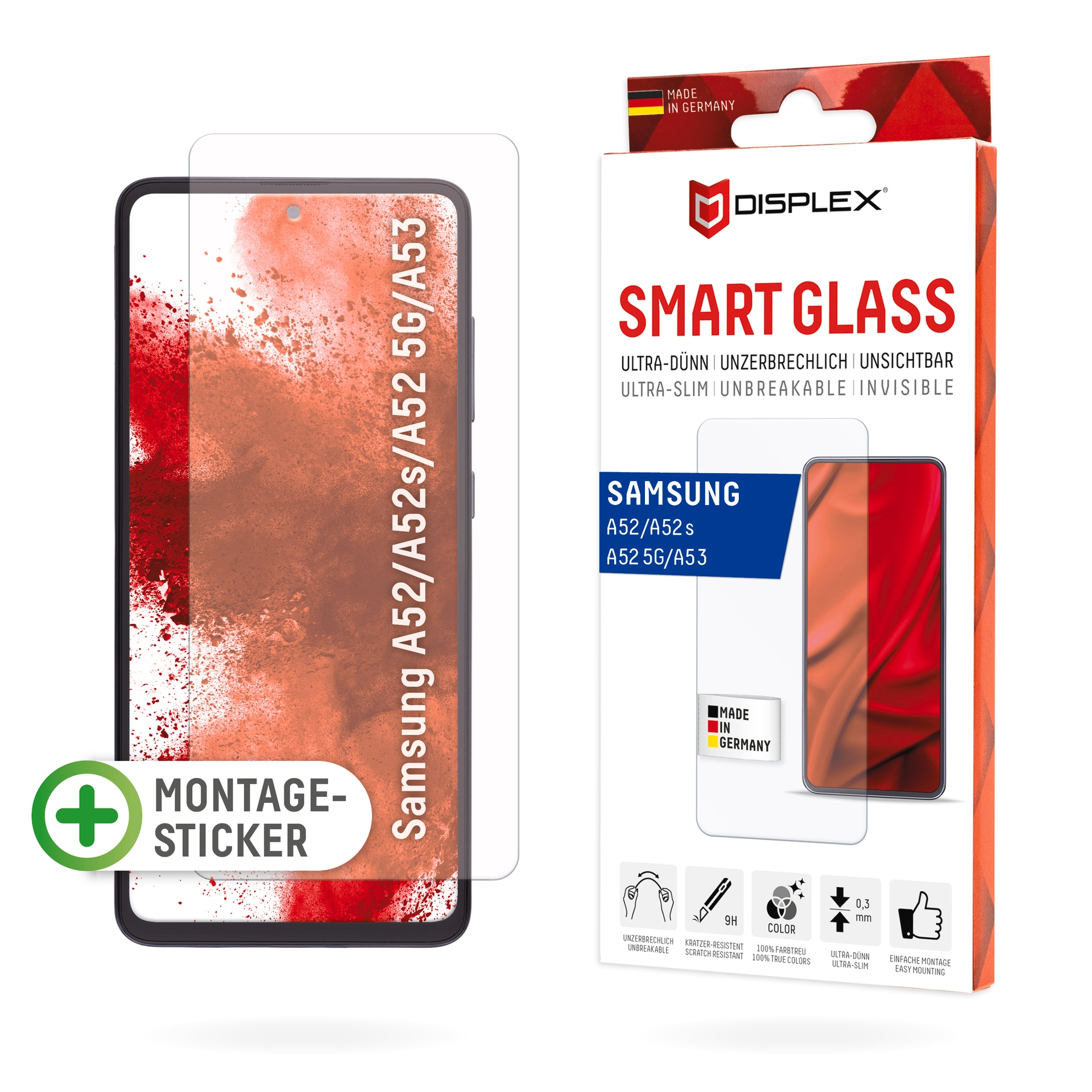 Displayschutzglas »Smart Glass - Samsung A52/A52(s) 5G/A53 5G«, Displayschutzfolie...