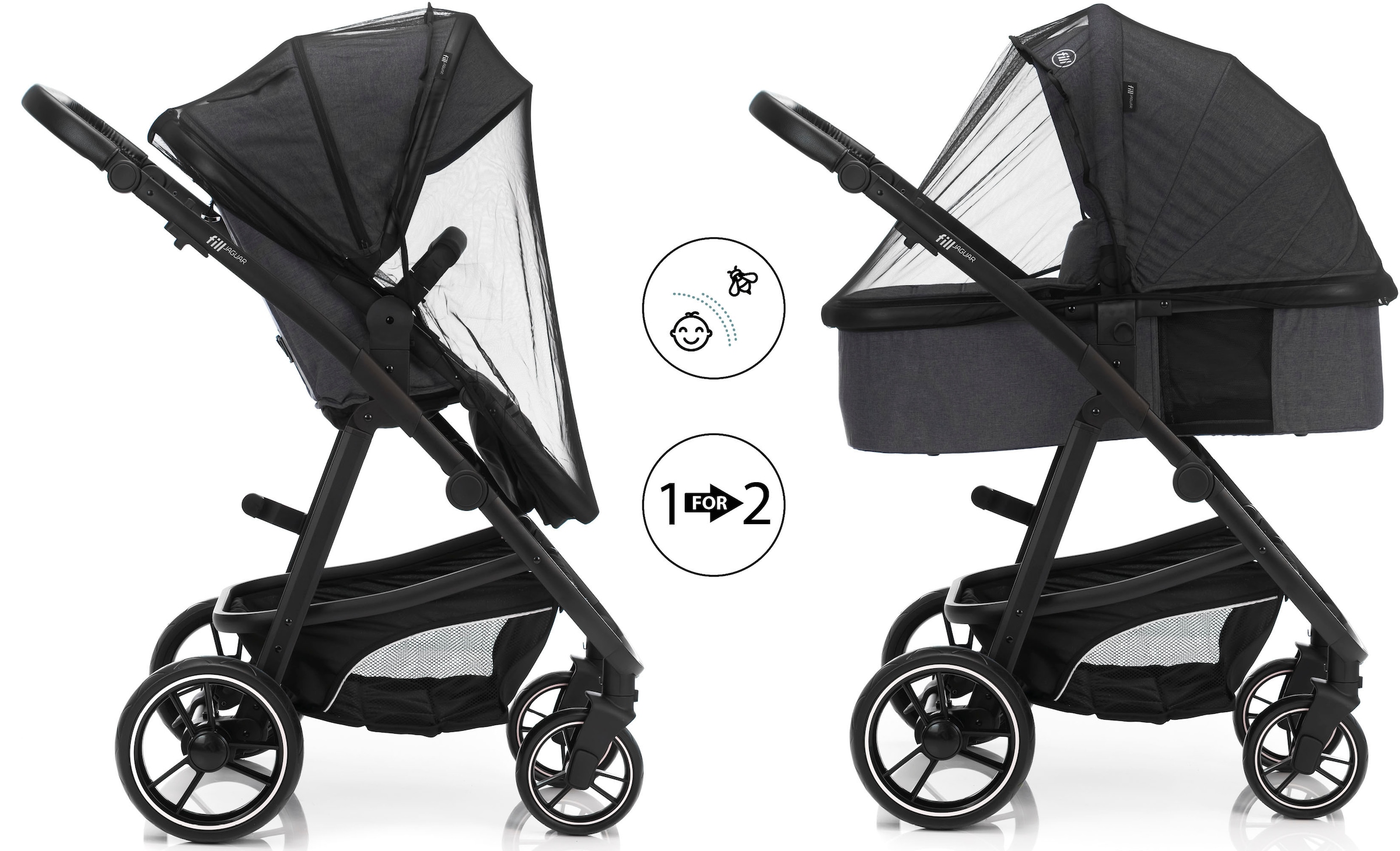 Fillikid Kombi-Kinderwagen »Jaguar, dunkelgrau melange«, 22 kg