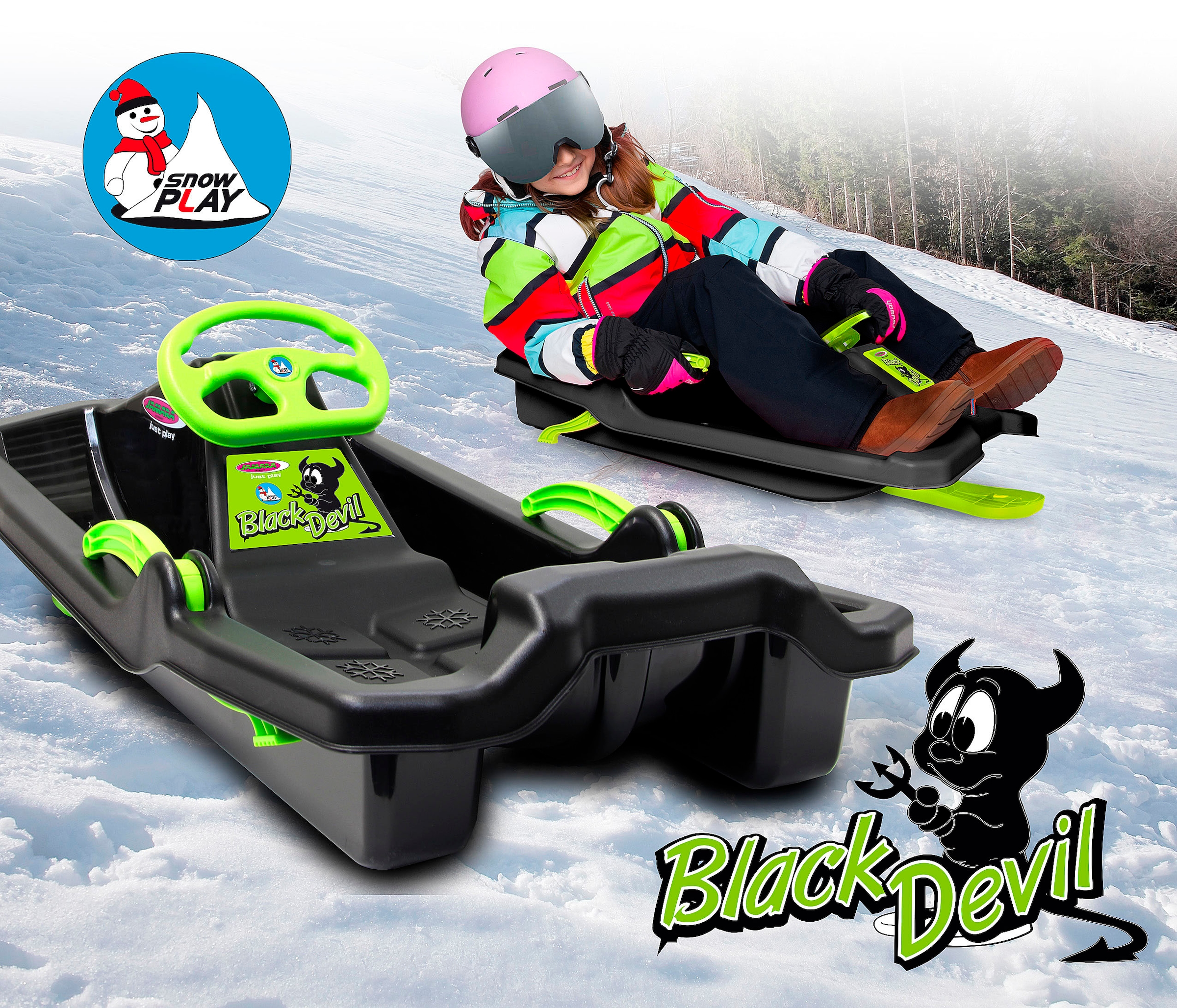 Jamara Bob »Snow Play Bob Black Devil 84cm schwarz mit Lenkrad und Bremse« Made in Europe