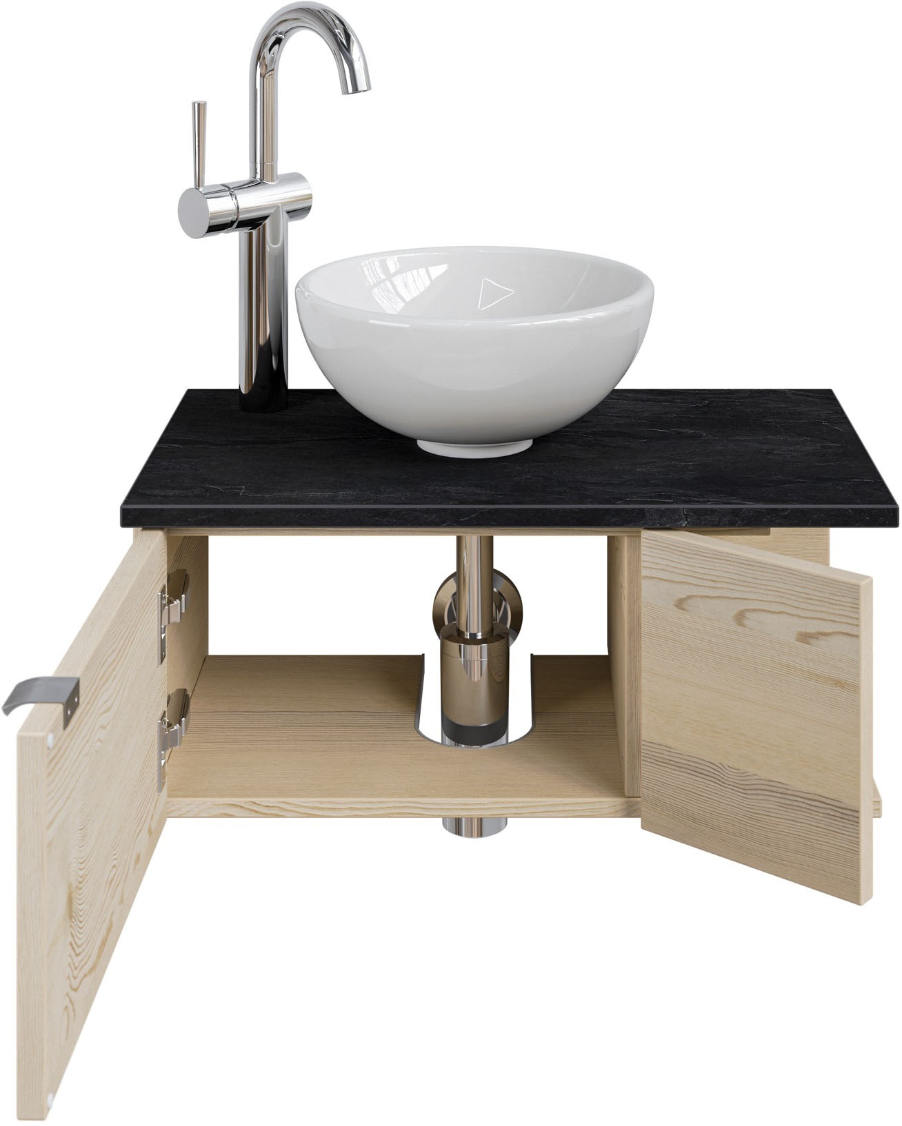 Saphir Waschtisch »Serie 6915 Waschschale mit Unterschrank für Gästebad, Gäste WC«, 61 cm mit Keramik-Aufsatzbecken, 2 Türen und 1 Fach