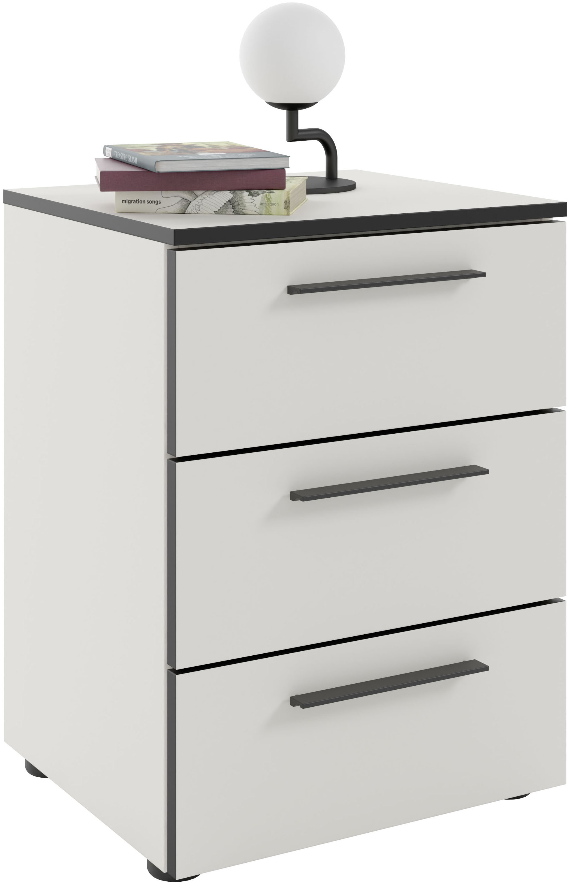 Manjana Möbel Nachtkommode »Nachtkommode mit Schwarz matten Metallgriffen«