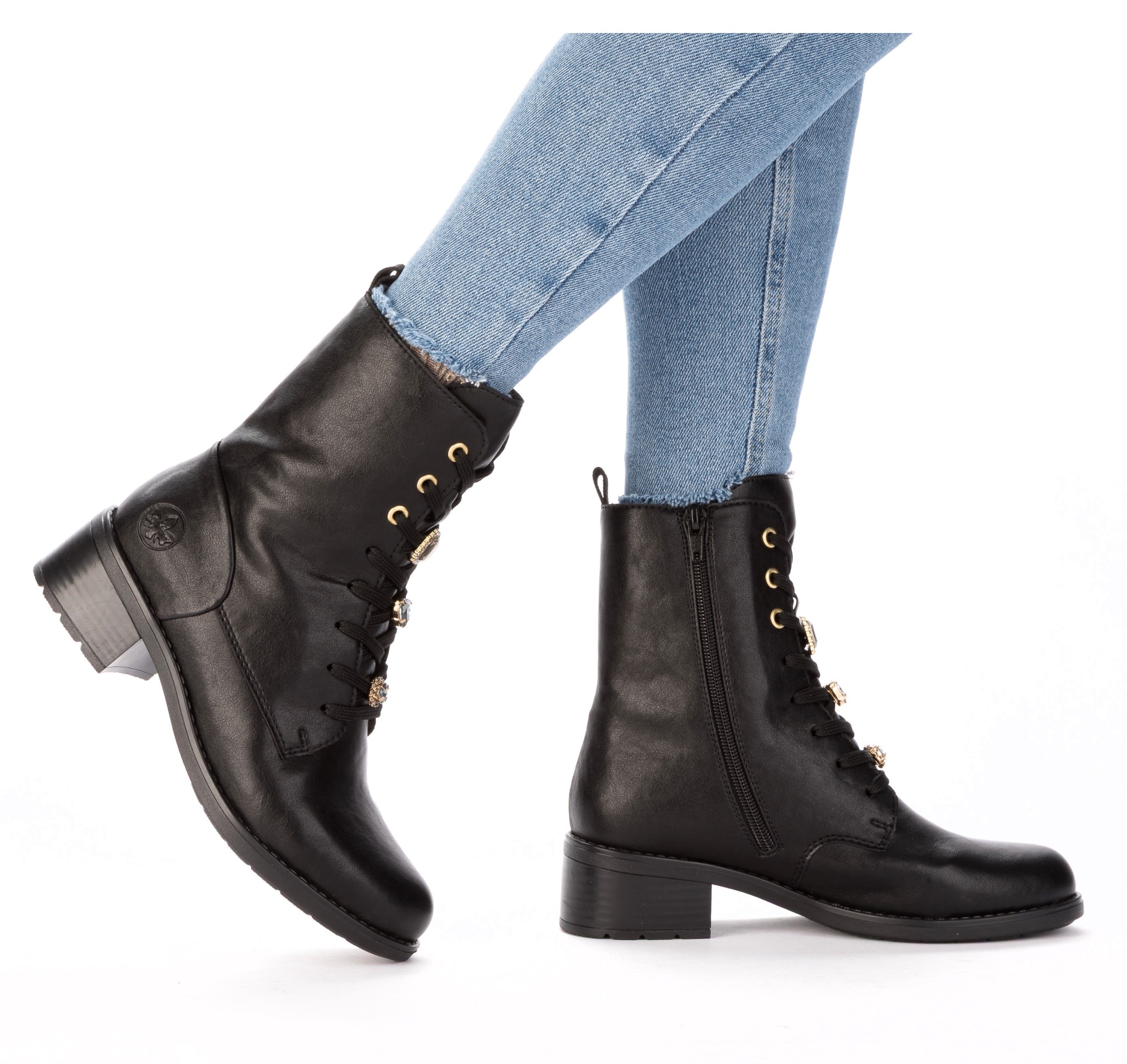 Rieker Winterstiefelette  Schnürstiefelette, Boots, Blockabsatz, mit Schmuckelementen