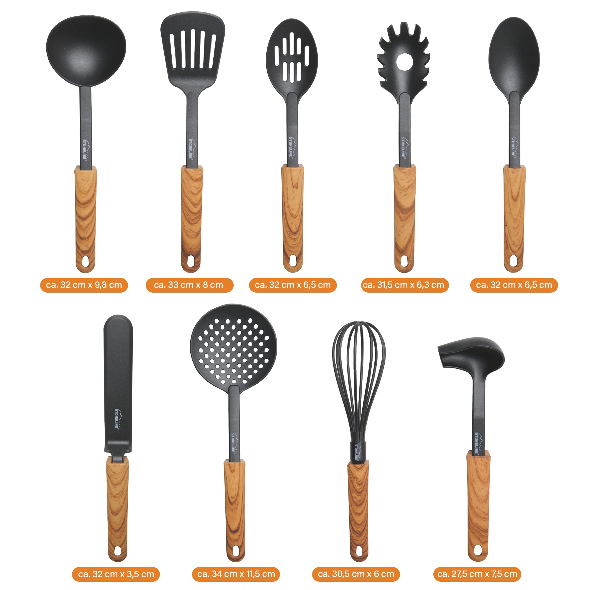 STONELINE Kochbesteck-Set »Kochutensilien-Set mit Holzgriff-Design "Back to Nature"« Perfekt für Antihaft-Pfannen und Töpfe, Design aus Deutschland