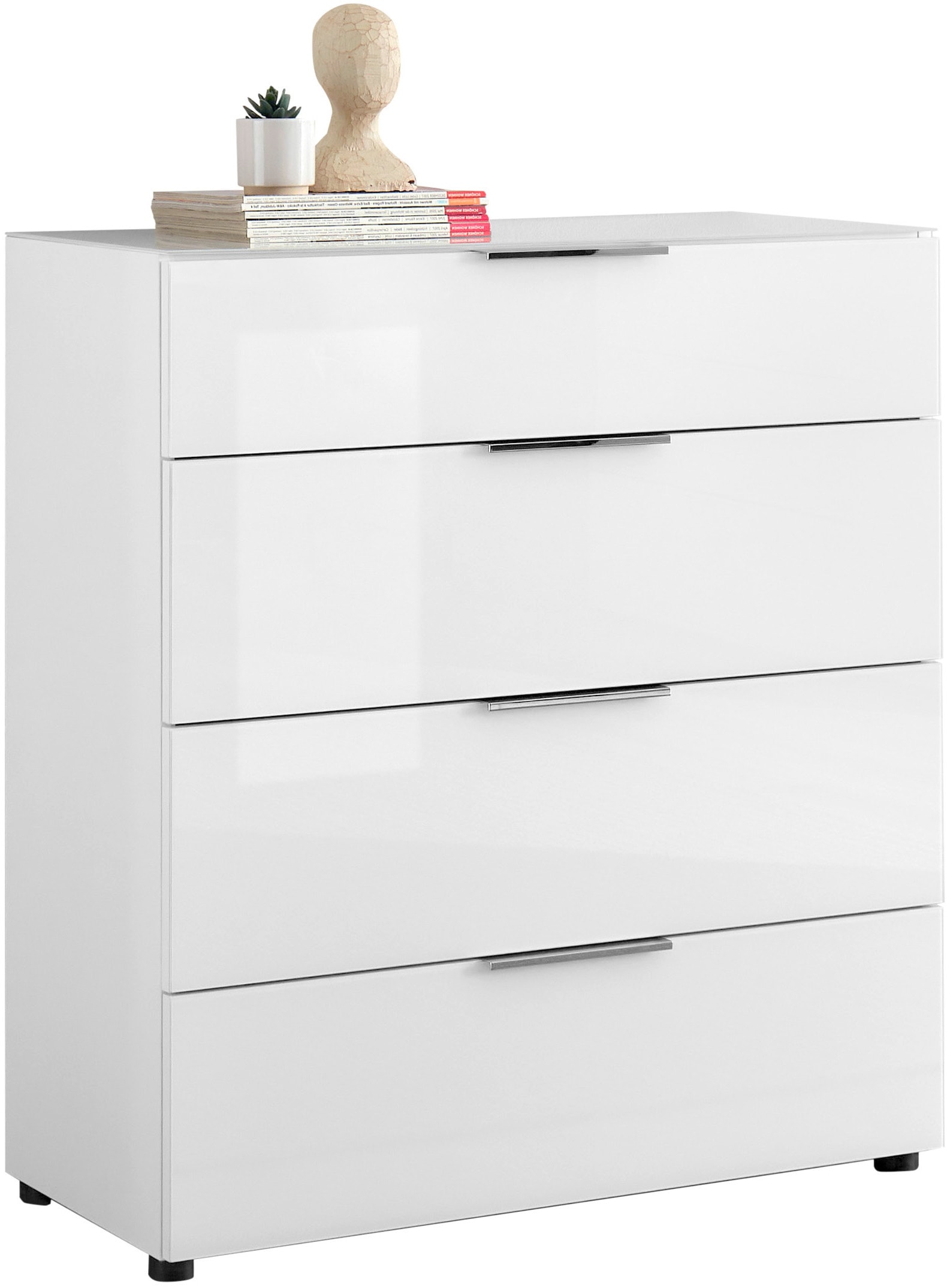 HBZ Kommode »Santorin Mehrzweckschrank mit Schubkästen, BxHxT 90x99x40 cm«, (1 St.), Mit 4 Schubkästen mit Softclose, Glasfront und Glasoberboden