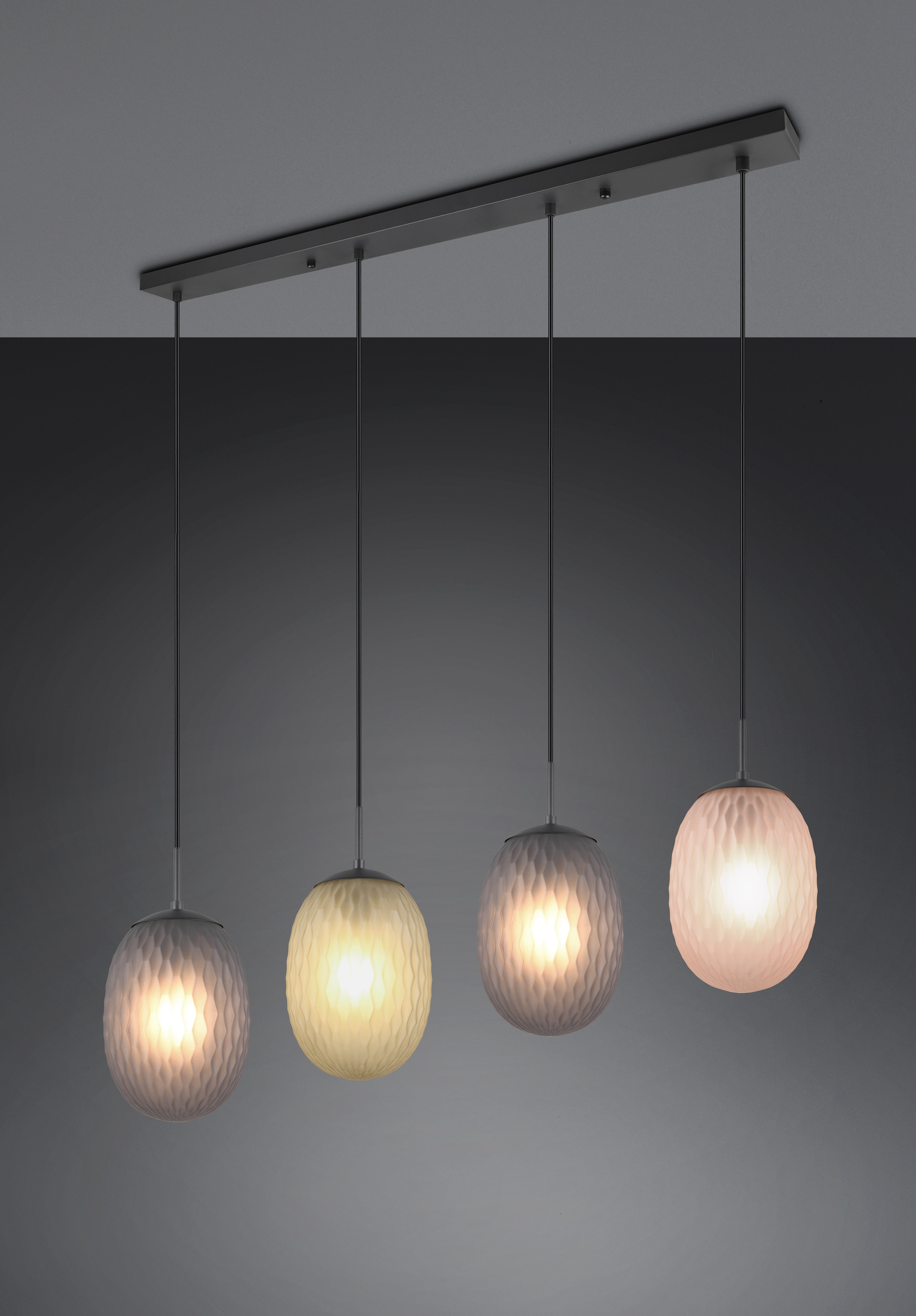 TRIO Leuchten Pendelleuchte »FACETTE, Hängeleuchte 4-flg. mit facettiertem Glasschirm in rauchgrau« E27 1 Stk. warmweiß - kaltweiß exkl. Leuchtmittel E27 max 25W, Höhe einstellbar max 150cm
