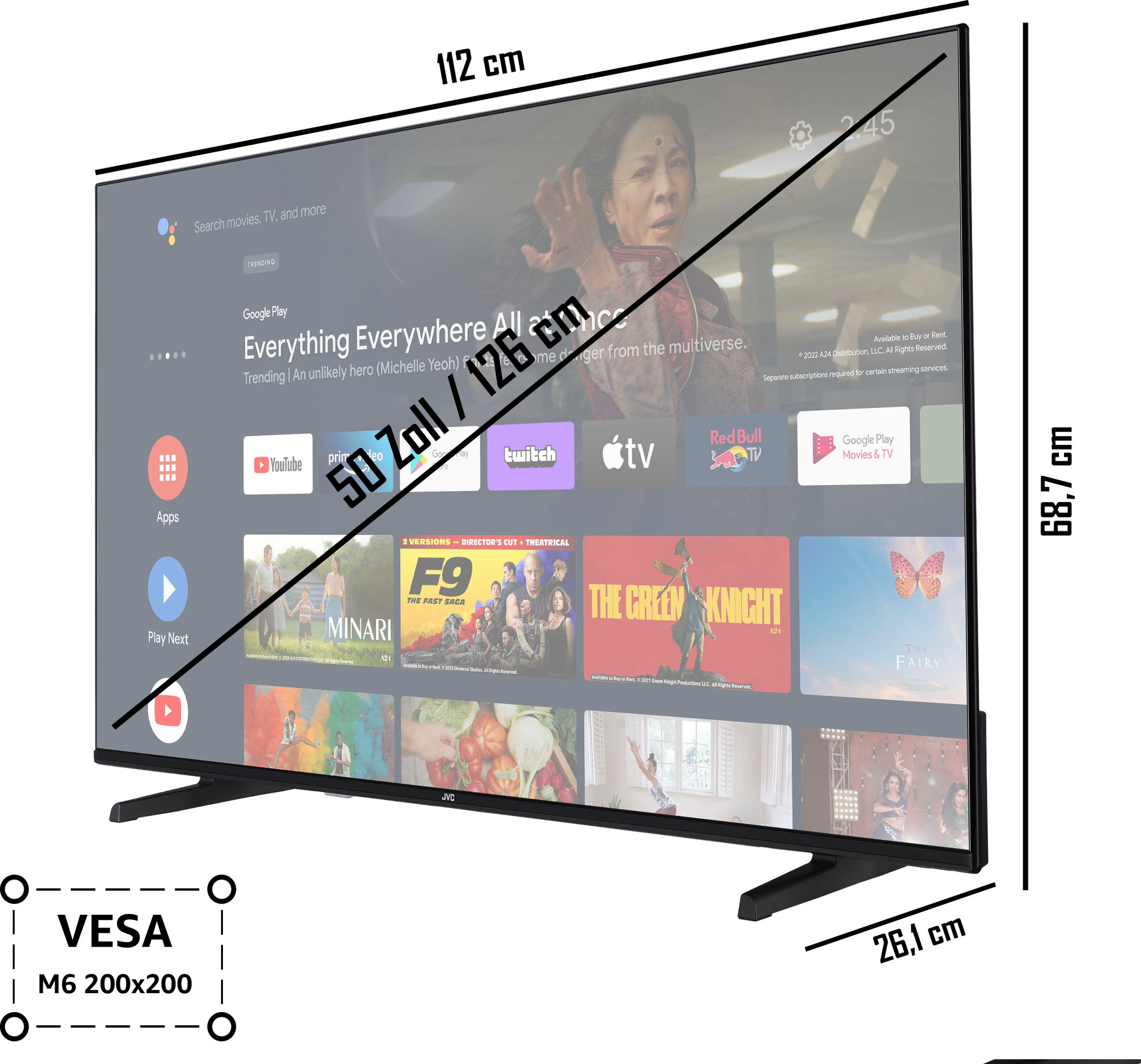 JVC LED-Fernseher »LT-50VA3355«, 126 cm/50 Jahre UNIVERSAL Garantie Android Smart-TV ➥ 4K TV- Zoll, Ultra XXL HD, 3 