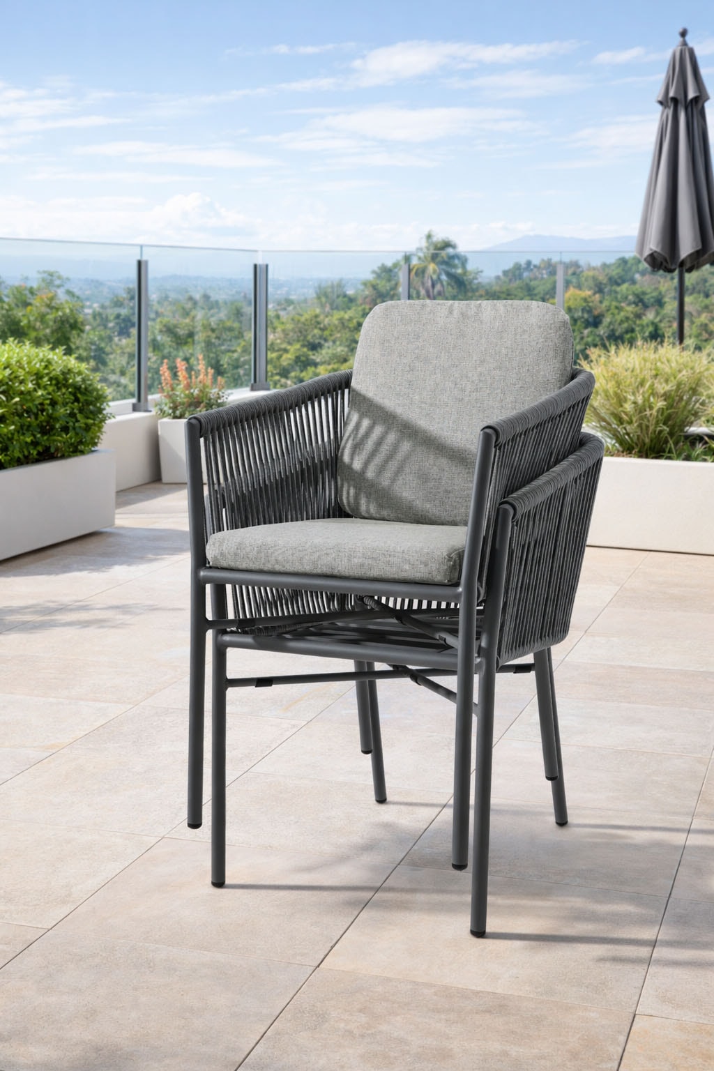 Destiny Garten-Essgruppe »LUCCA BARLETTA 2 Se + Tisch Ø 110x75cm, anthrazit« Set, 10 Stk. tlg. Aluminium, Olefin-Rope, HPL