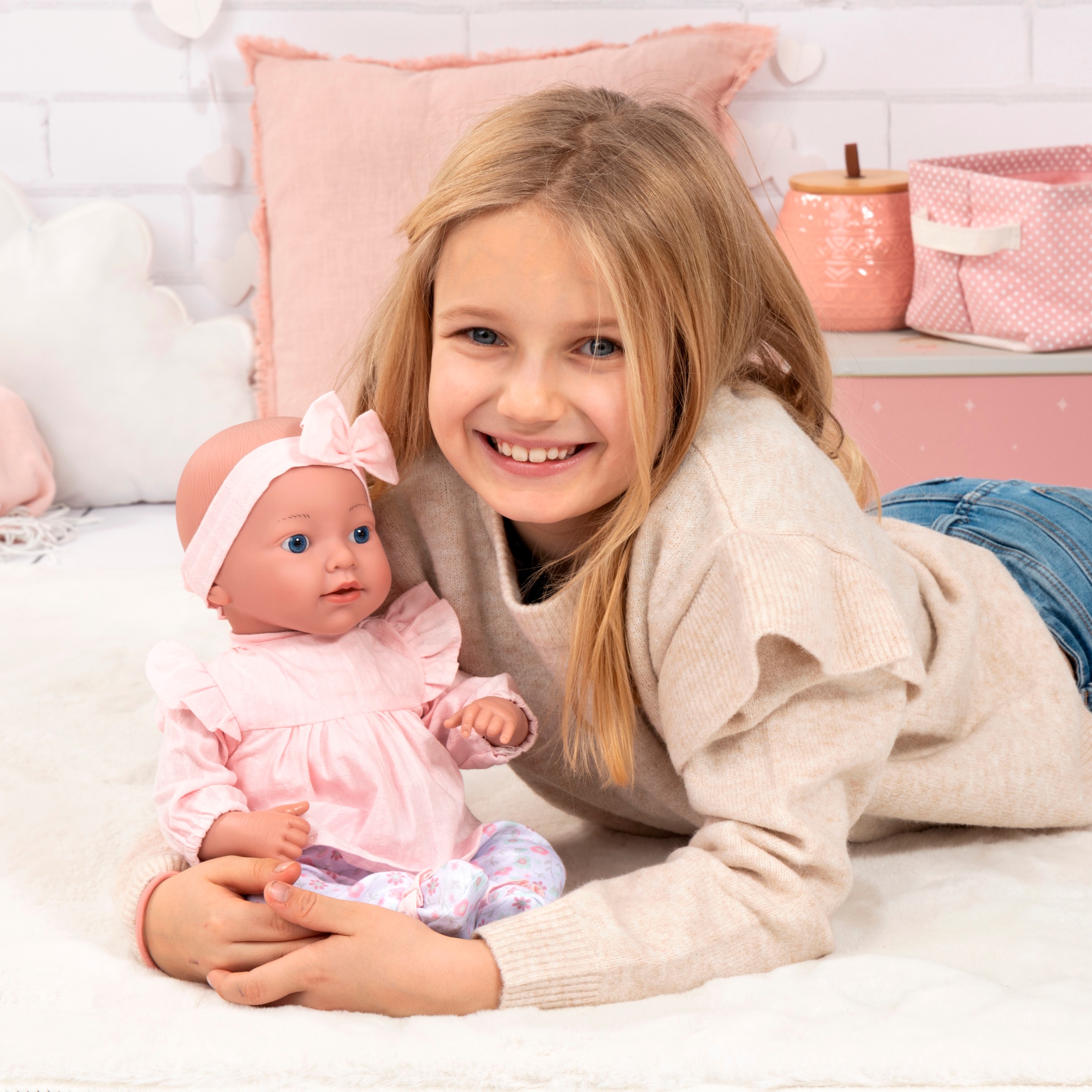 Bayer Babypuppe »Reborn Baby, 38 cm Blumen rosa«