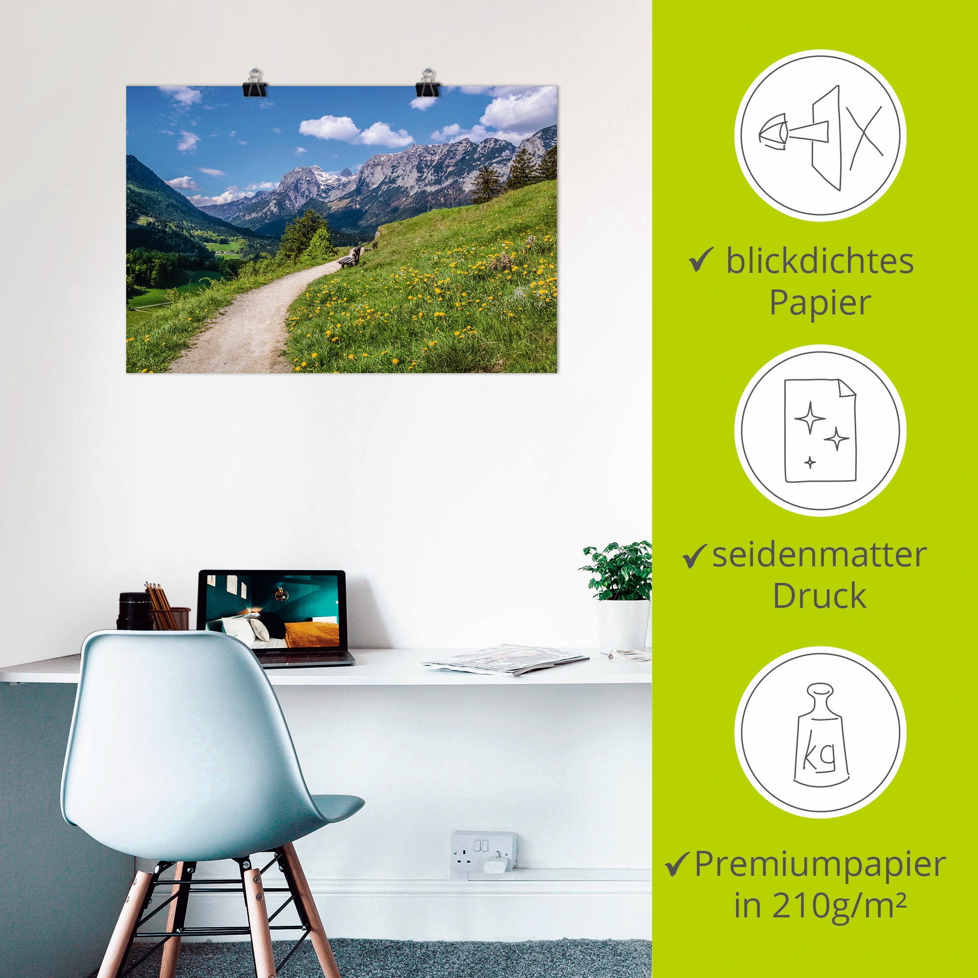 Artland Poster »Wanderweg bei Ramsau in Oberbayern«, Berge & Alpenbilder, (1 St.), als Alubild, Leinwandbild, Wandaufkleber oder Poster in versch. Größen