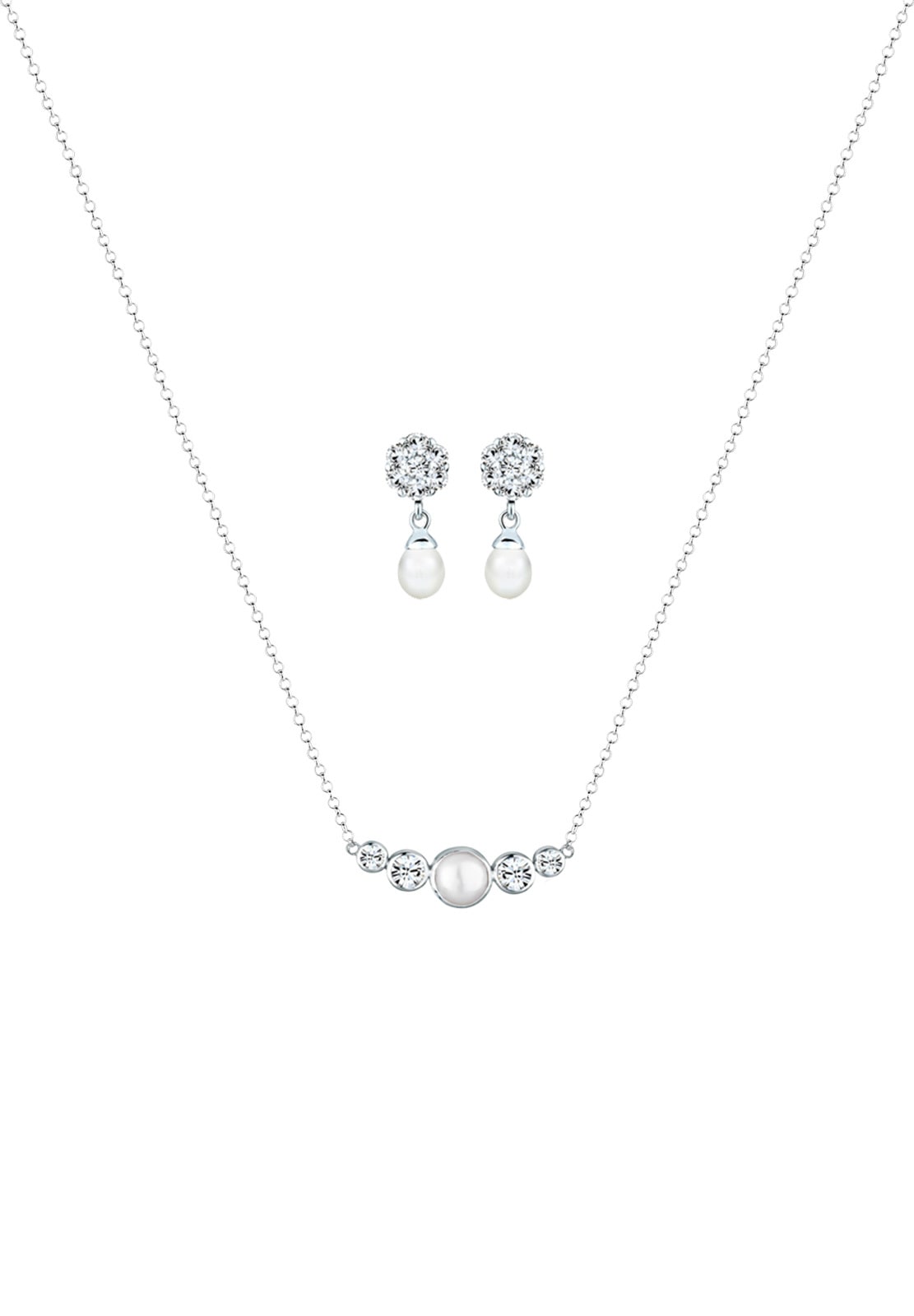 Elli Premium Ohrring und Ketten Set »Schmuckset mit Perle und Kristalle 925 Silber«