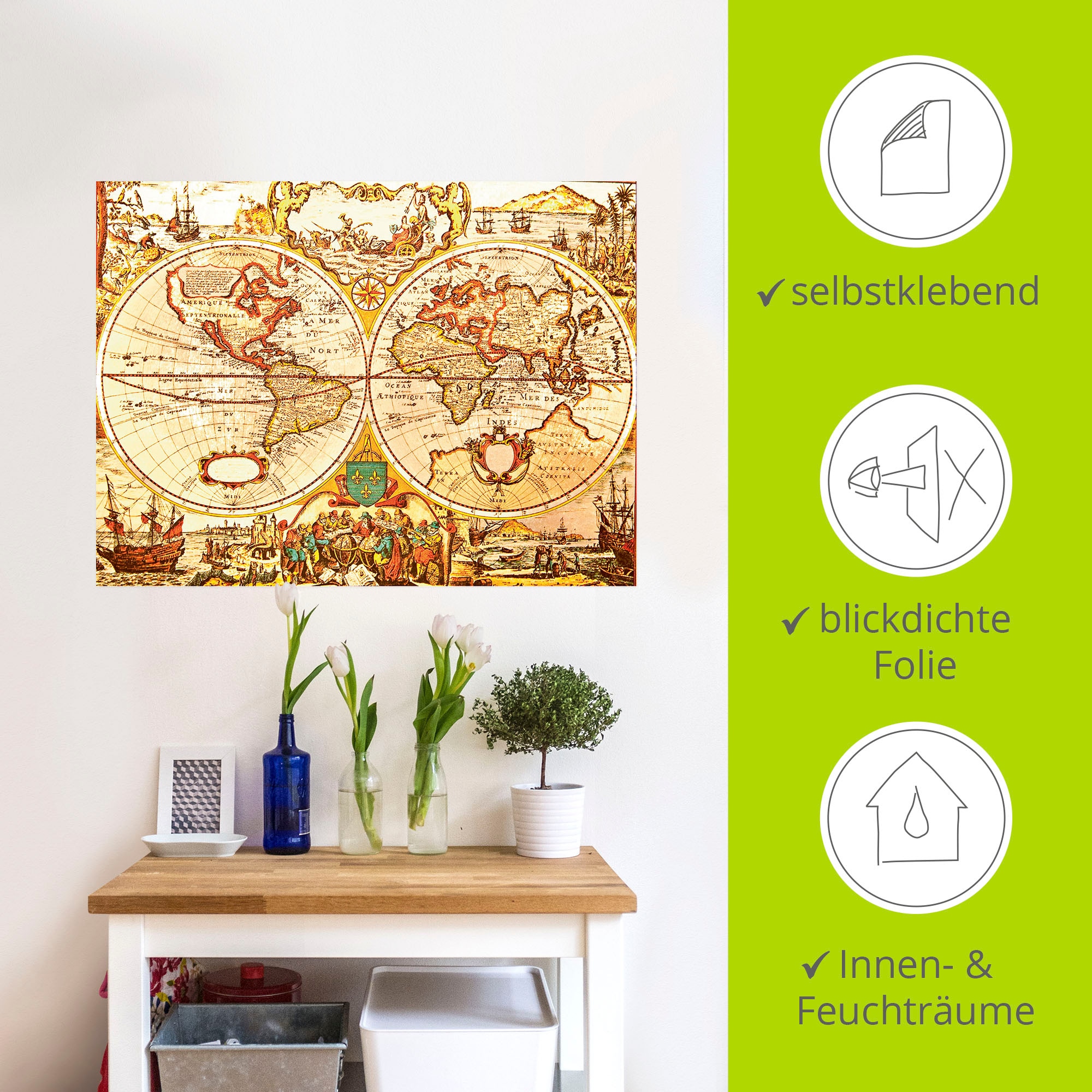 Artland Wandbild »Antike Weltkarte«, Landkarten, (1 St.), als Alubild, Outdoorbild, Leinwandbild, Poster, Wandaufkleber