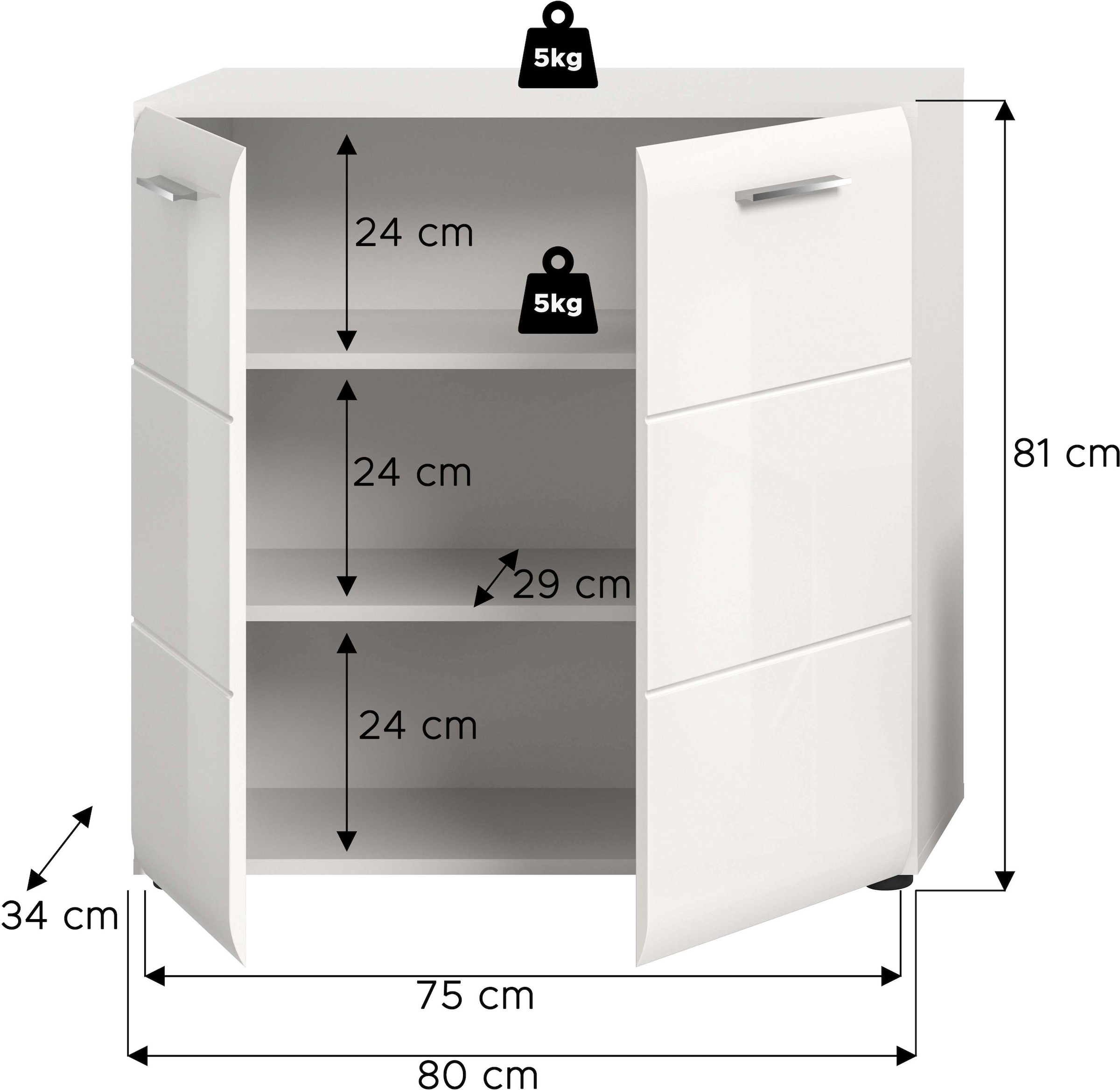 Home affaire Kommode »FLORENZ, hochwertige MDF-Front,Rillenfräsung, 2 Türen, 3 Fächer« 1 Stk. tlg. Kommode, Anrichte, Wohnzimmerschrank