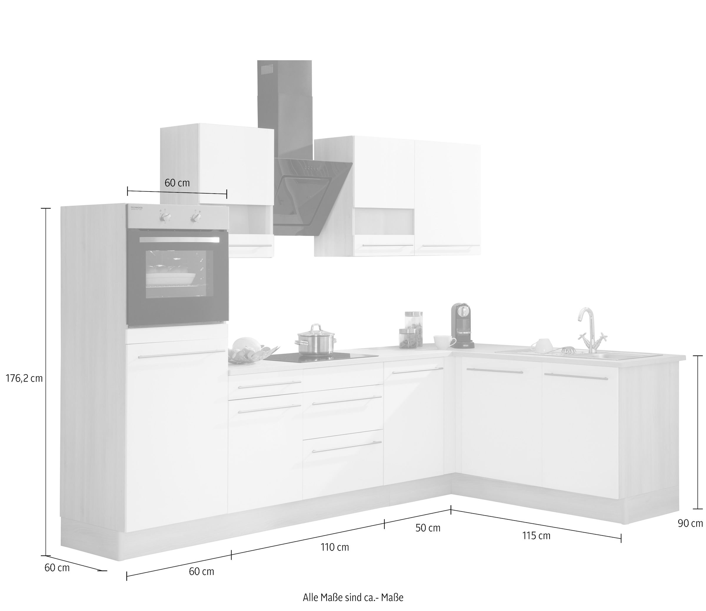 OPTIFIT wahlweise bequem Stellbreite E-Geräten kaufen mit cm, »Bern«, 285x175 Winkelküche