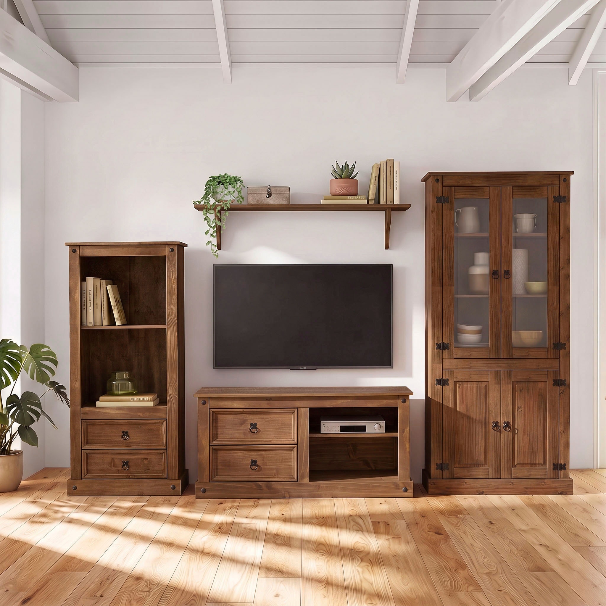 OTTO home Wohnwand »Mexiko Vitrine, Regal und TV-Board mit Metallgriffen« Set, 3 Stk. tlg.