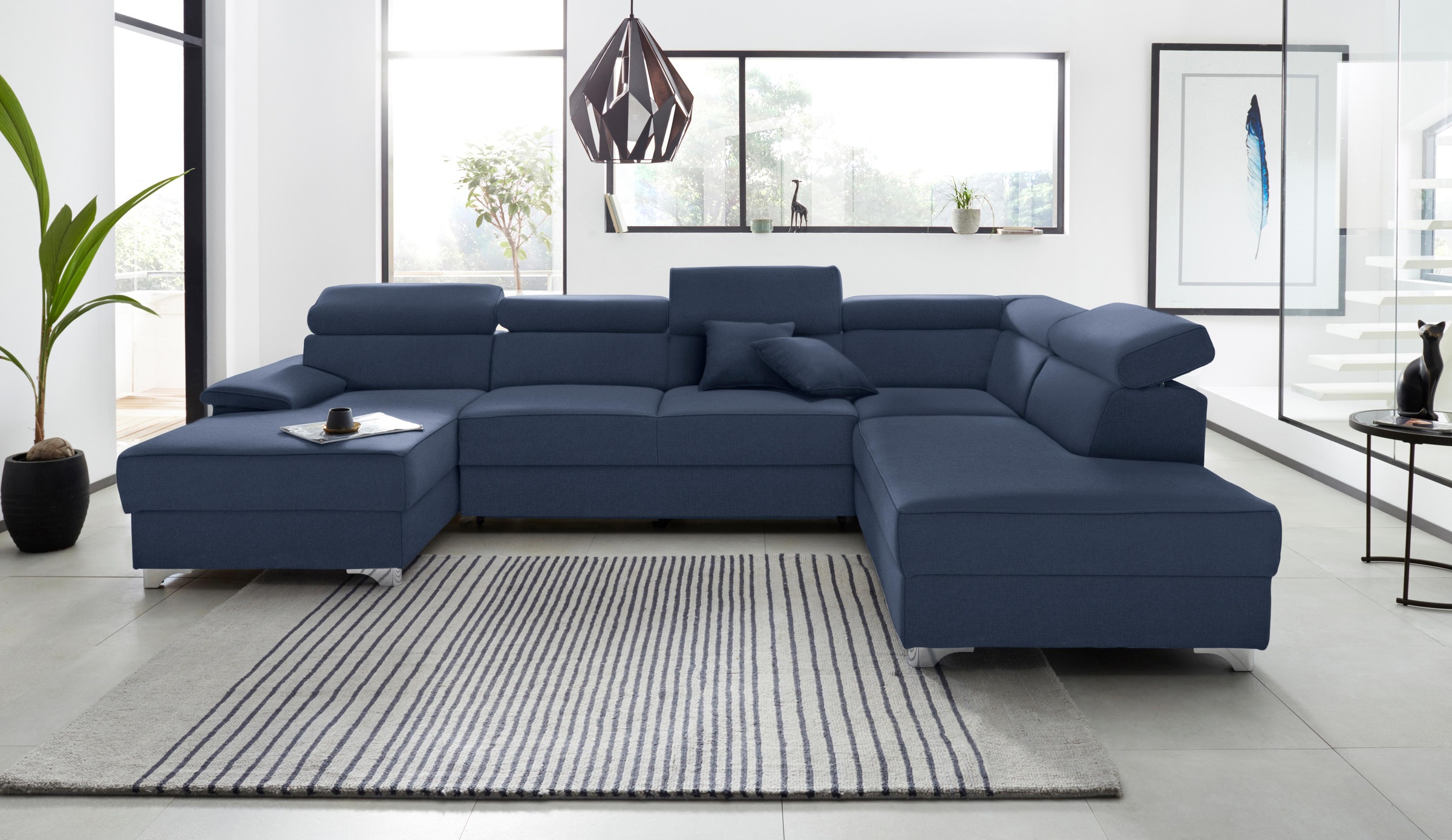 DOMO collection Wohnlandschaft »Mira, inklusive Kopfteilverstellung für mehr Wohlfühlkomfort, U-Form«, wahlweise mit Bettfunktion und Bettkasten, elegant und modern
