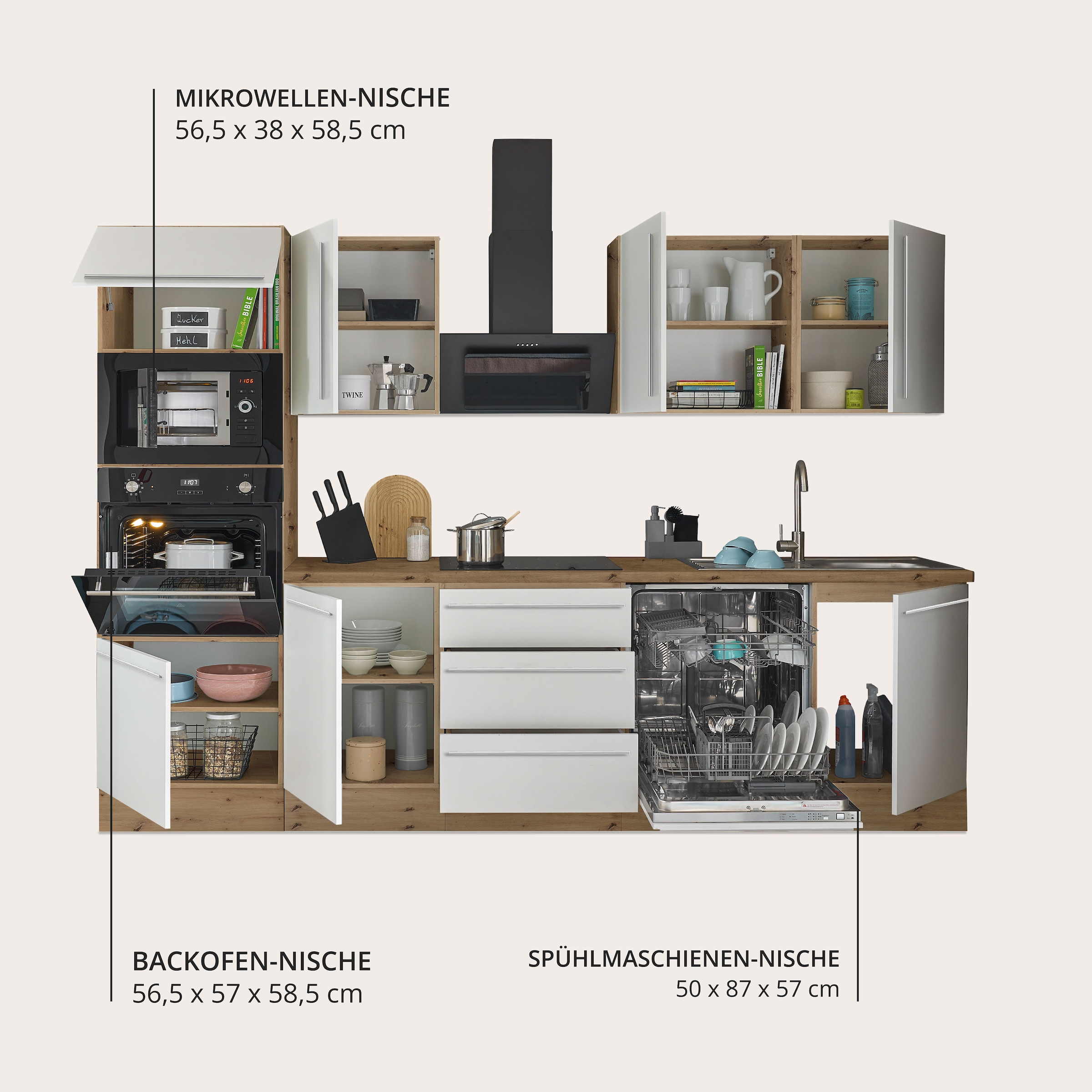 KOCHSTATION Küchenzeile »Florida« Breite 280 cm, wahlweise mit E-Geräten,Softclose für Türen/Schubkästen