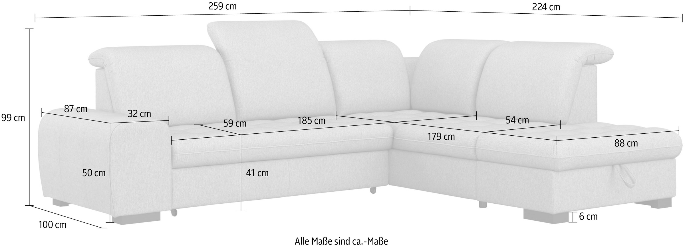 sit&more Ecksofa »Luxor L-Form«, wahlweise mit Bettfunktion, Stauraum und Kopfteilverstellung