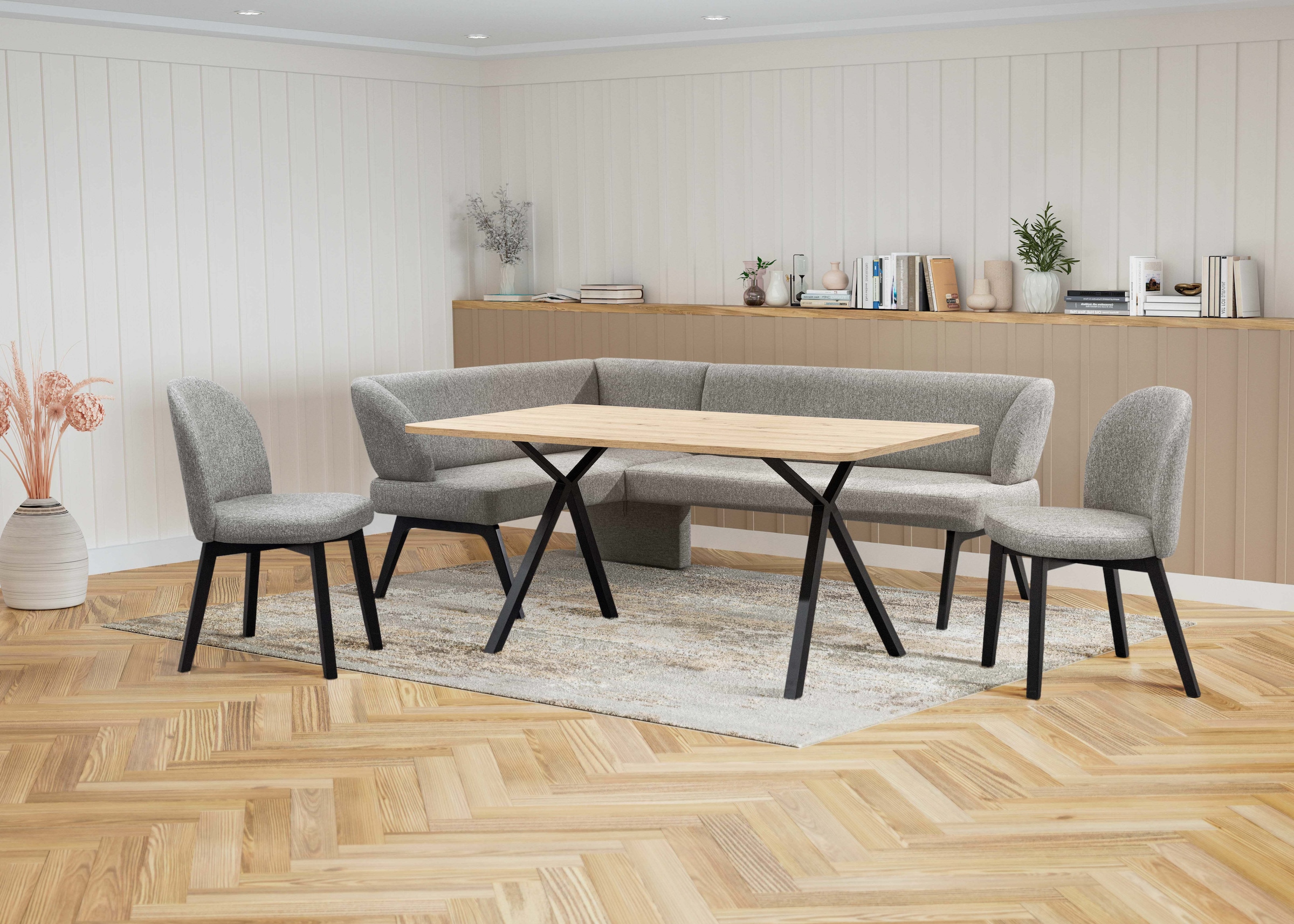Home affaire Eckbankgruppe »Aretha Essecke, Sitzgruppe, Eckbank, Küchenbank«, (Set, 4 tlg., 4er), Esszimmer Sitzgruppe, Tisch, Stühle und Bank gepolstert, Nosagfederung