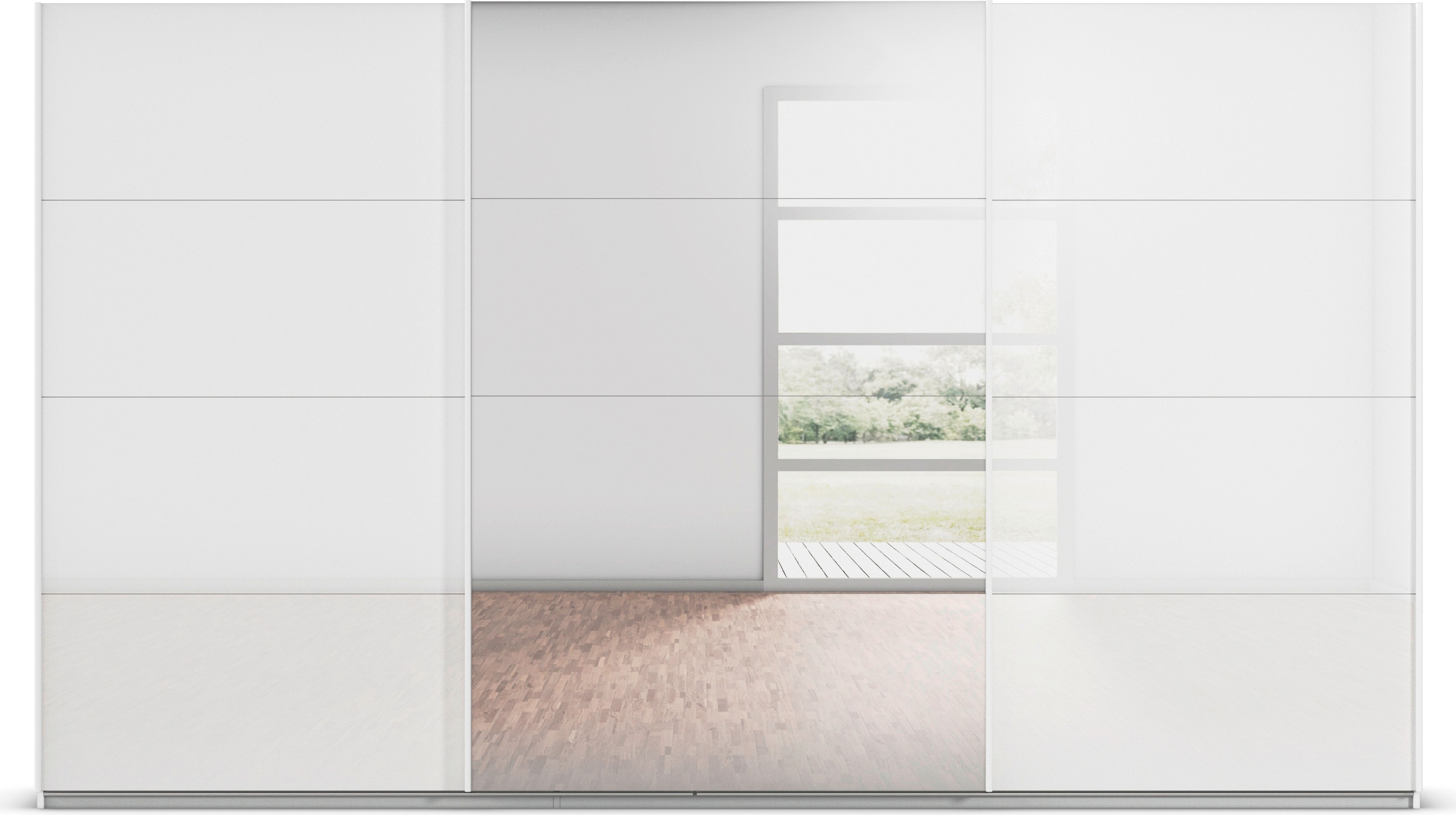 rauch Schwebetürenschrank »Kleiderschrank Kleiderschränke Schrank Garderobe AGORDO mit Glasfront«, durchdachte Innenausstattung, in 4 Breiten und 2 Höhen MADE IN GERMANY