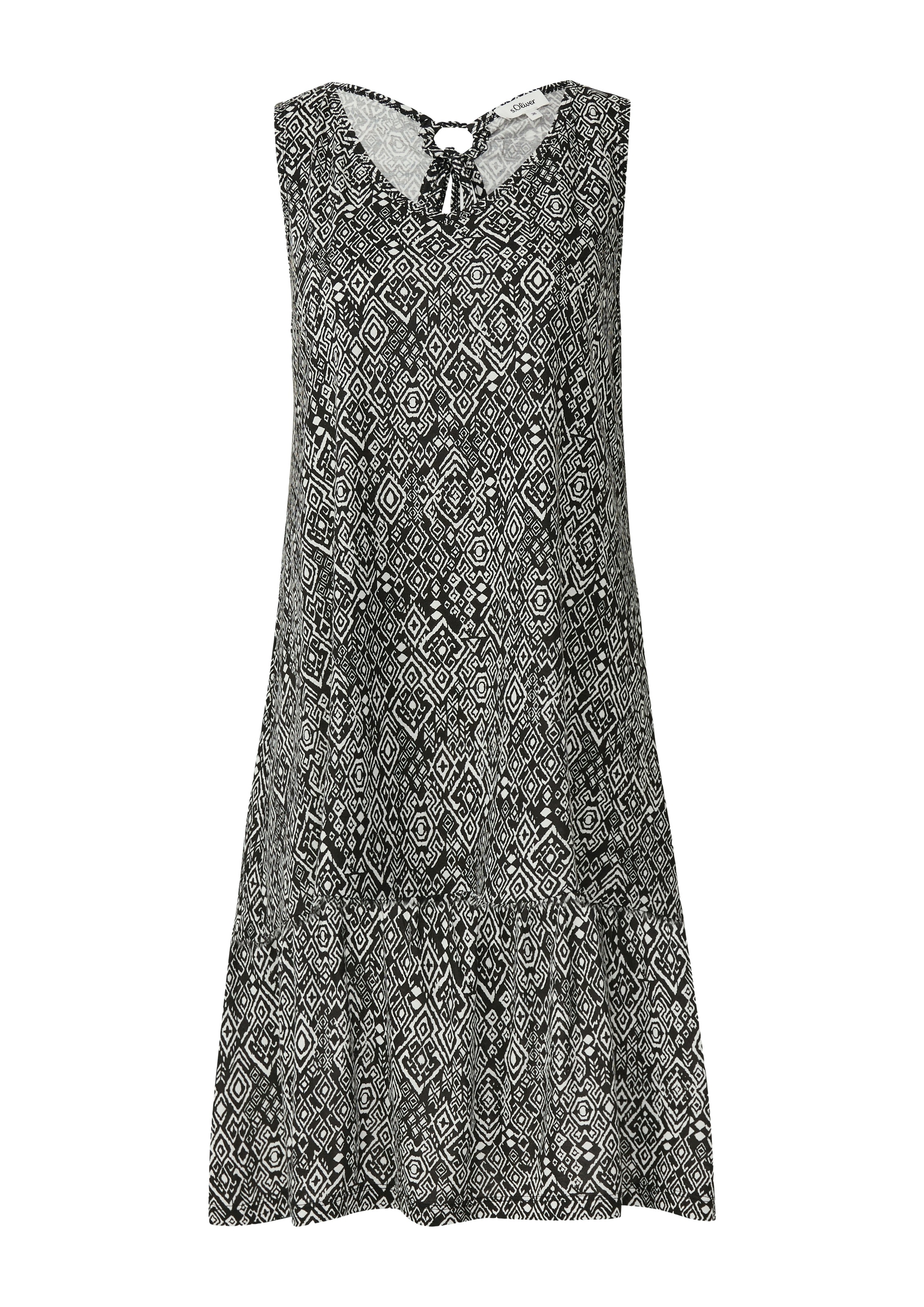 s.Oliver Jerseykleid, Sommerkleid mit All-Over Print und Volant, legere Passform