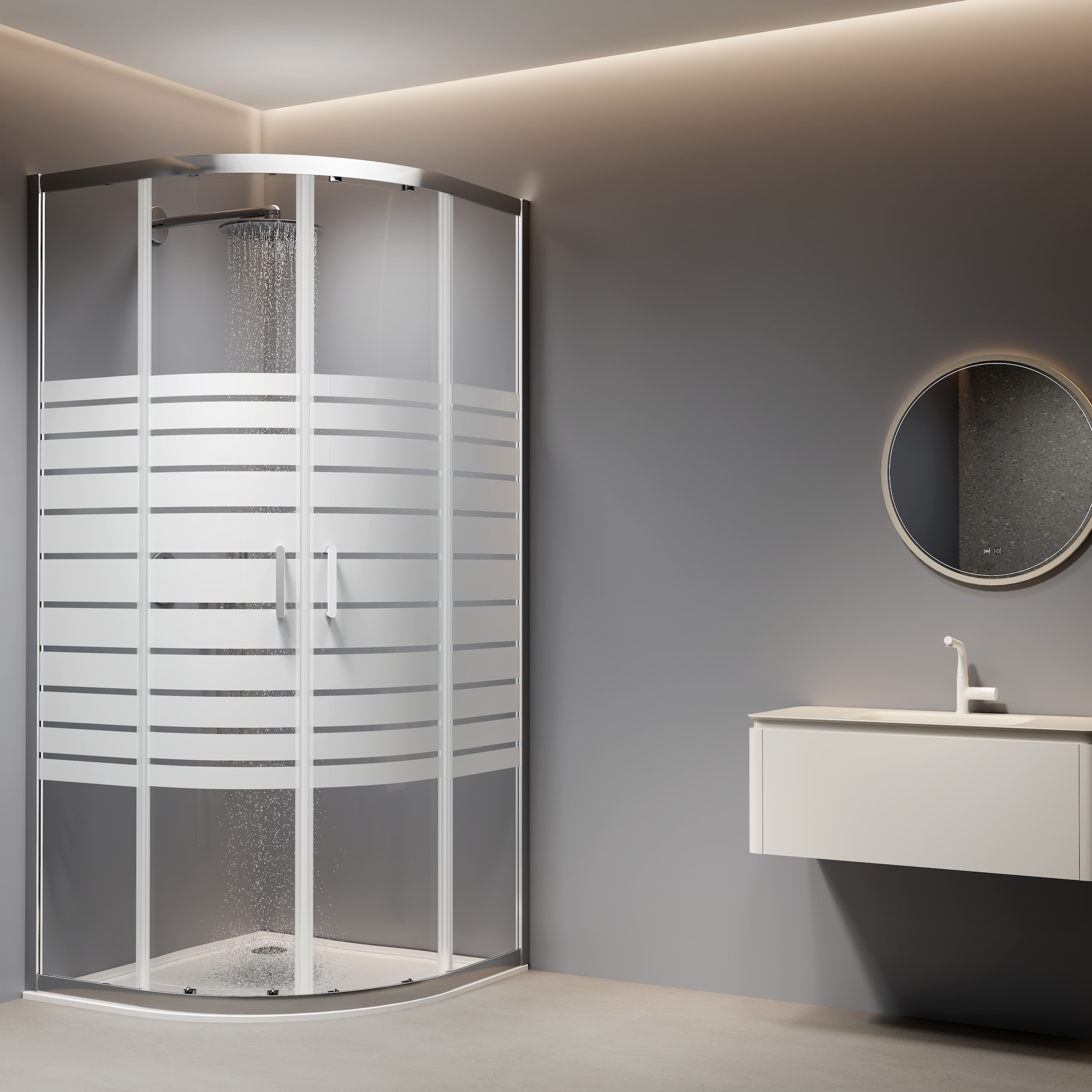 welltime Runddusche »New Trento mit Streifendekor« Extrahohe 195cm, 6mm ESG, verbessertes Rollensystem, Streifendekor