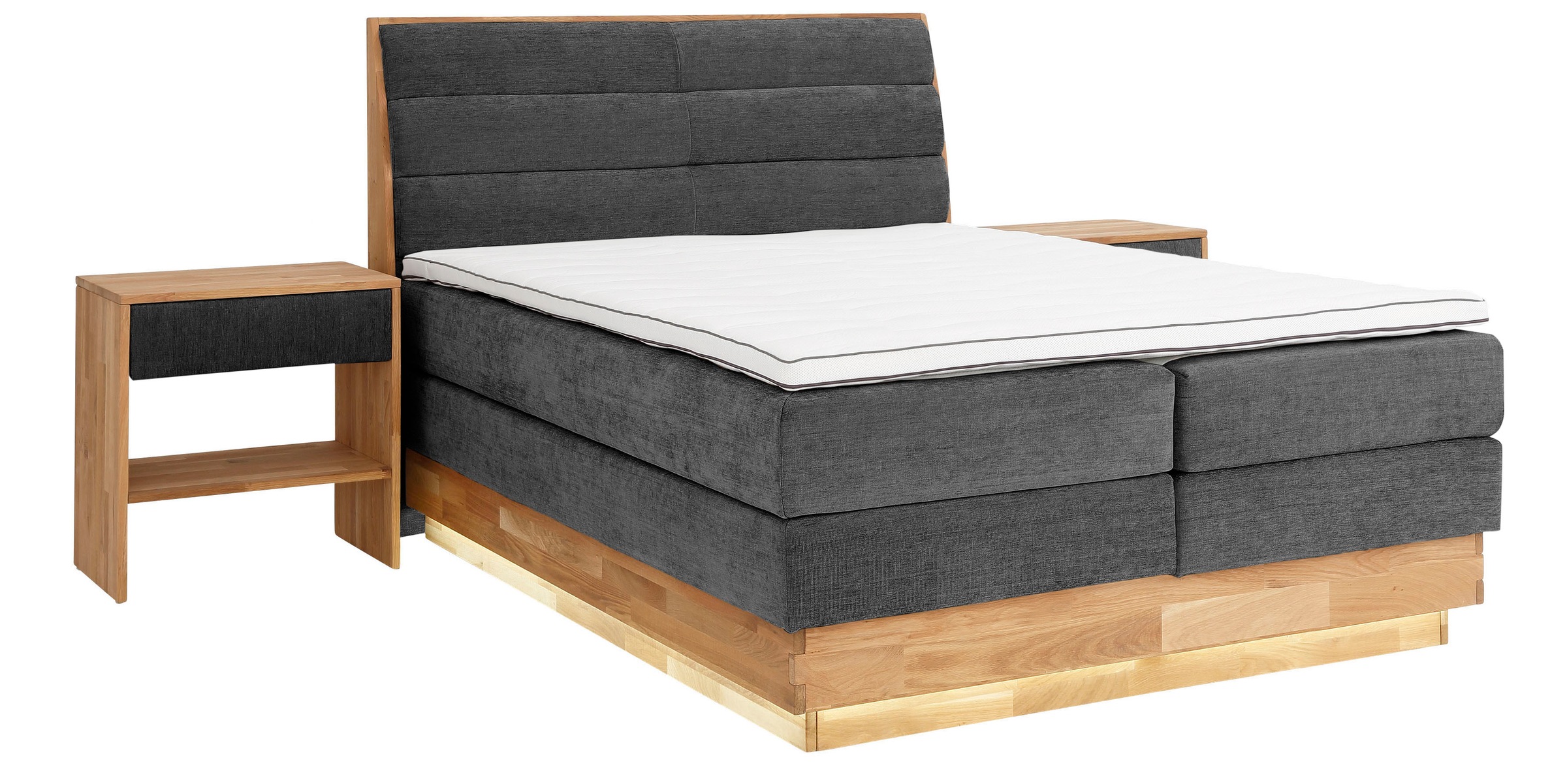 OTTO products Boxspringbett, LED-Beleuchtung, mit zertifizierten, recycelten Bezugsstoffen