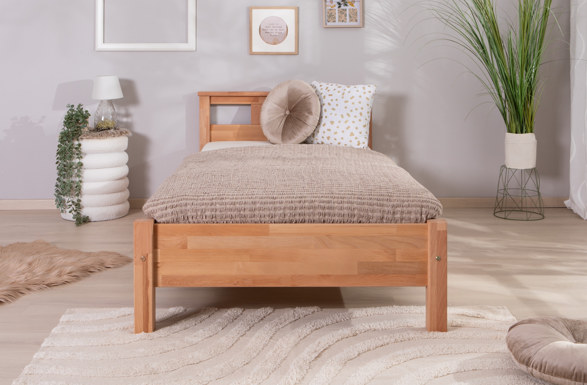 Ticaa Massivholzbett »Merci«, Doppelbett, aus Buche Massivholz, inkl. Rollrost