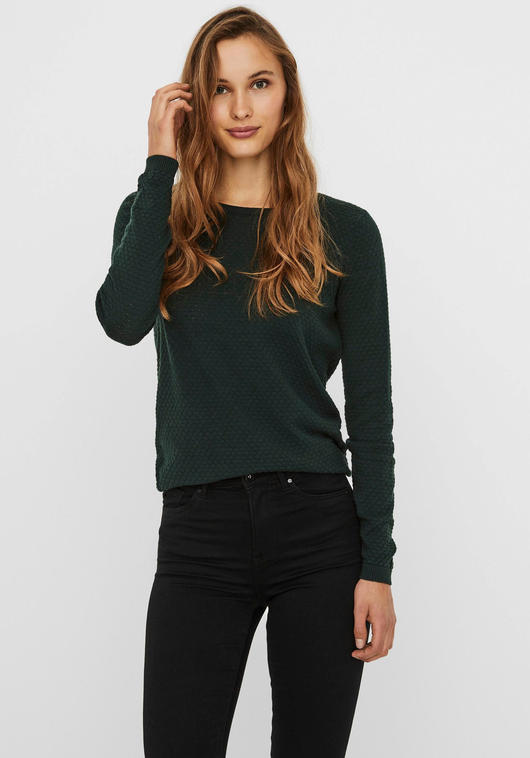 Vero Moda Rundhalspullover »VMCARE STRUCTURE LS O-NECK BLOUSE«, aus Bio-Baumwolle