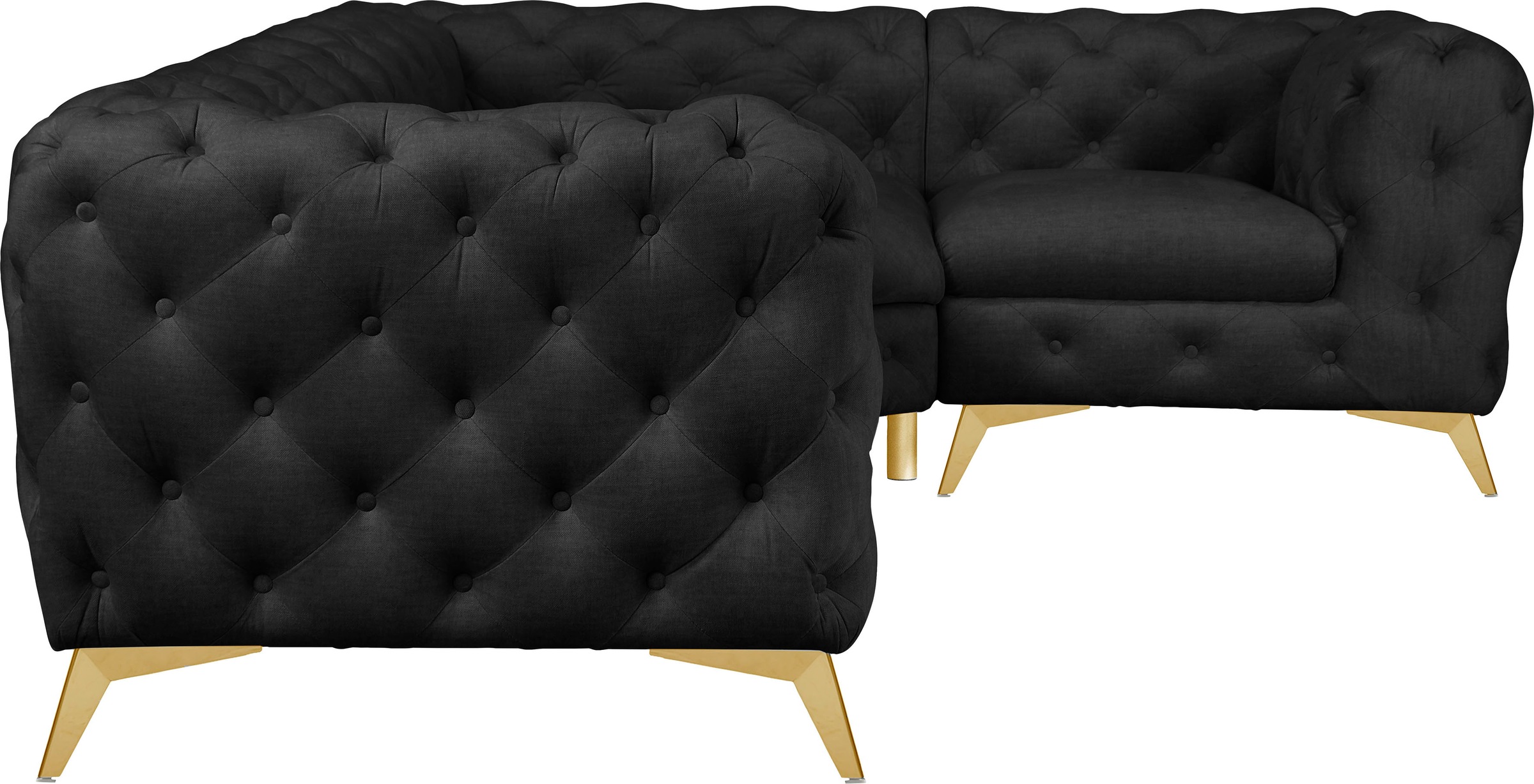 Leonique Chesterfield-Sofa »Ecksofa GLYNIS L-Form mit Wellenunterfederung, Maße B/T/H 264/204/75cm«, aufwändige Knopfheftung, moderne Chesterfield Optik, Fußfarbe wählbar
