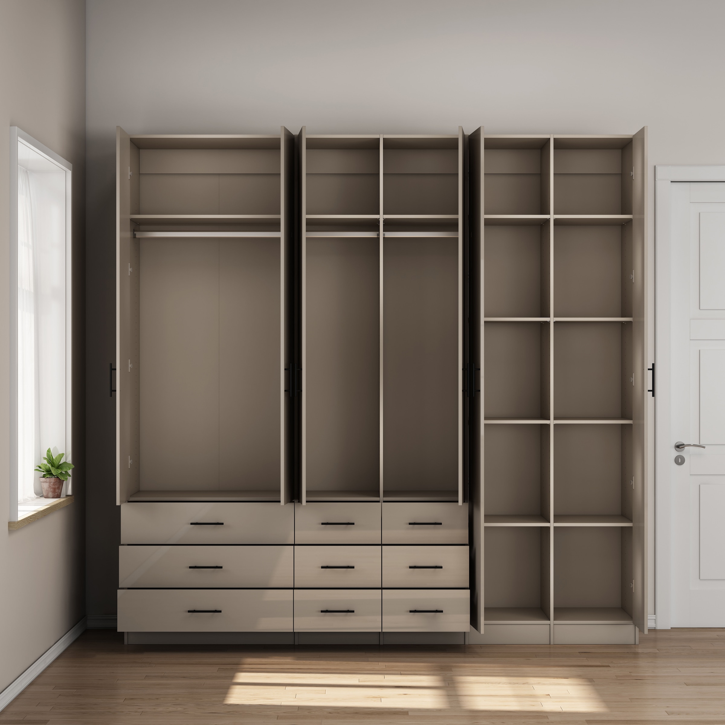 OTTO home Kleiderschrank »Trento Schlafzimmerschrank Garderobe hochglanz« in 2 unterschiedlichen Schrankhöhen wählbar,  Schrank mit 6 Türen und 9 Schubladen, Hochglanz-Fronten, 2,39m Höhe