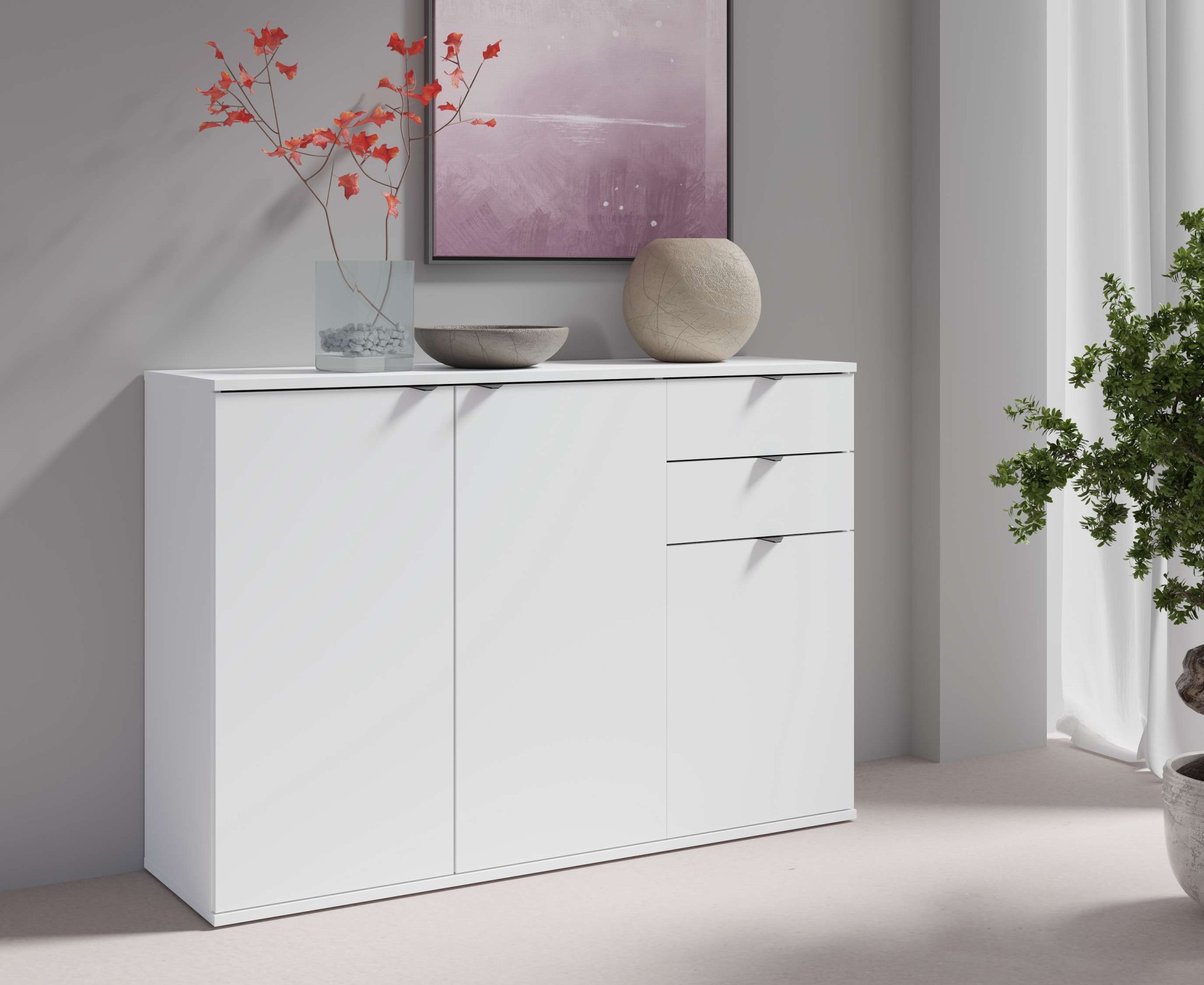 OTTO home Kommode »THALIAANA Sideboard mit 3 Türen und 2 Schubladen, Breite 120 cm« Schrank in 3 Farben erhältlich, schwarze Metallgriffe, viel Stauraum