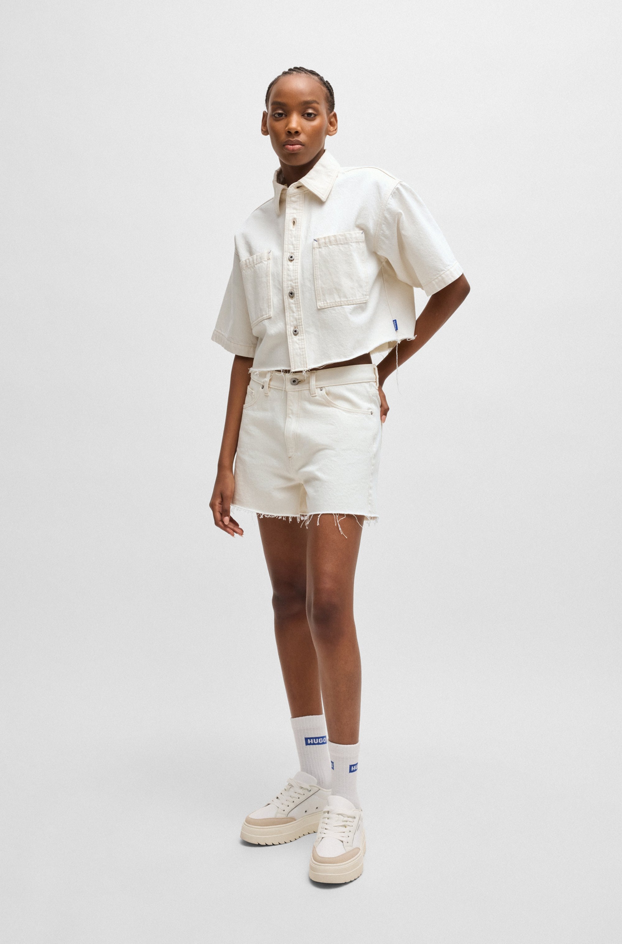 HUGO Blue Shorts »Gimusa«, mit geschnittener Kante am Saum