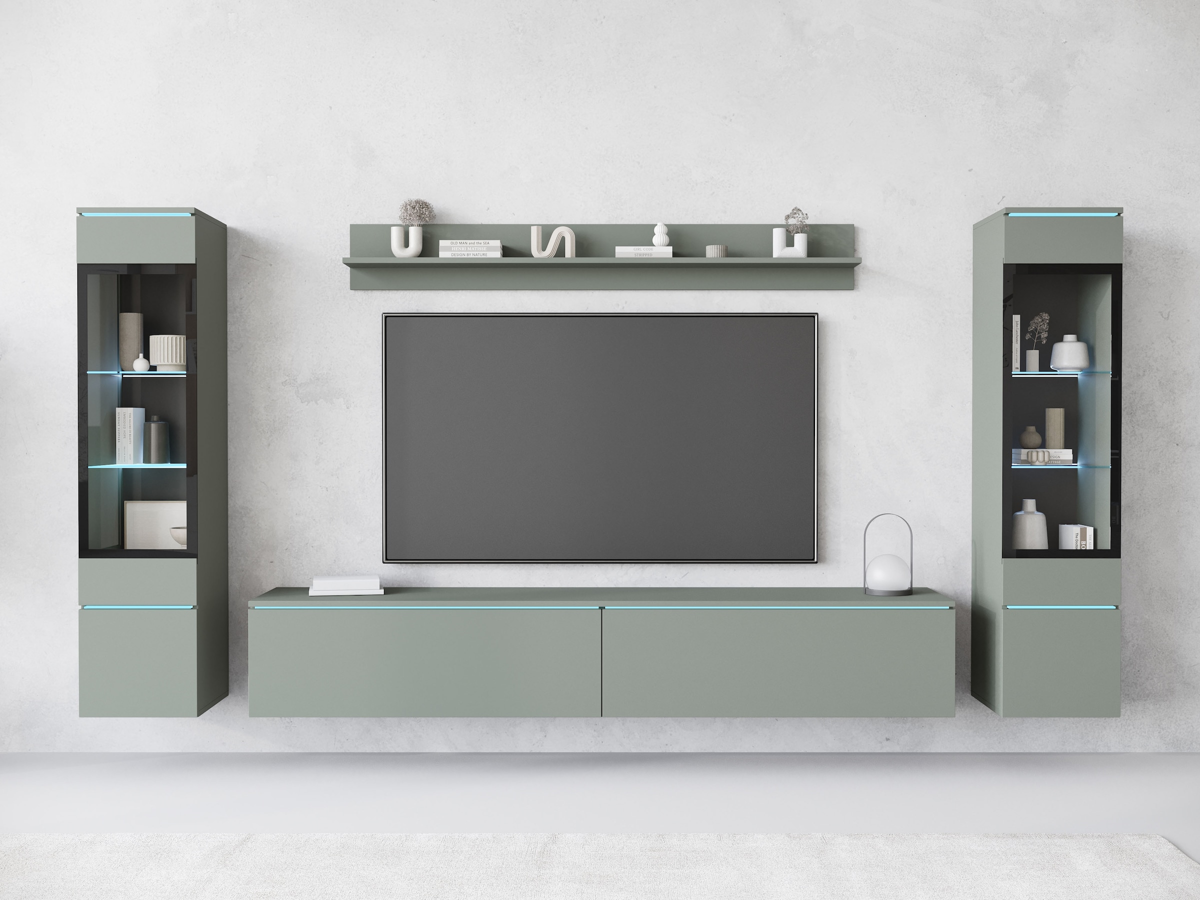 INOSIGN Wohnwand »VERA II, Vitrinen Türanschlag wechselbar«, (Komplett-Set, 4 St.), Vitrine mit Verglasung, stehend und hängend, inklusive Beleuchtung
