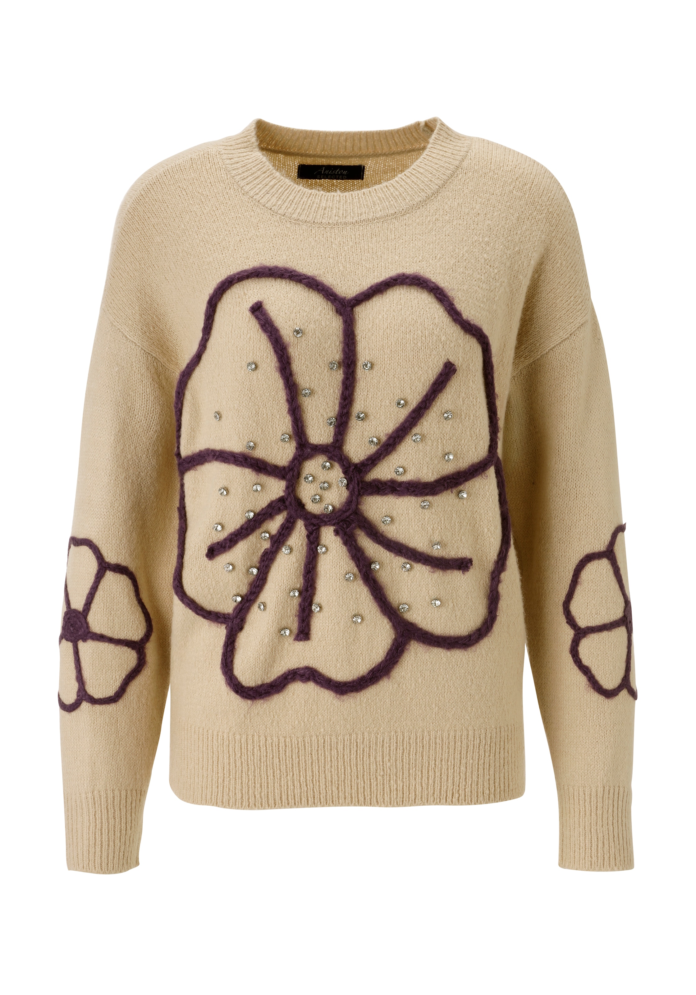 Aniston SELECTED Strickpullover vorne mit funkelnden Glitzersteinen verziert