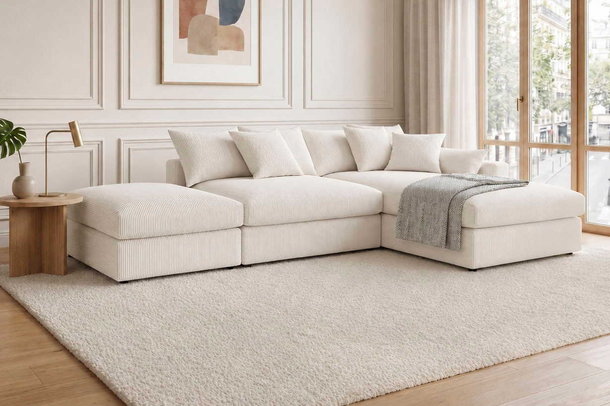 OTTO home Ecksofa »Cosy Lounge L-Form, Breite 333 cm« Mega-Sofa mit Cordstoff bezogen, mit Federkern & 4 Zierkissen